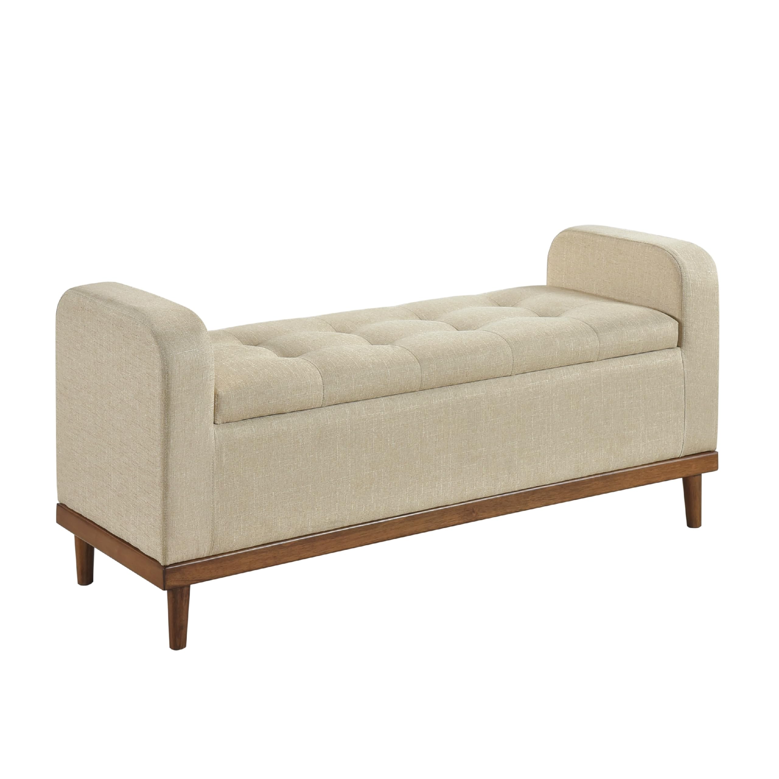 Bity Lift Top Storage Bench, Light Brown Textured Fabric, Wood 50 Inch
