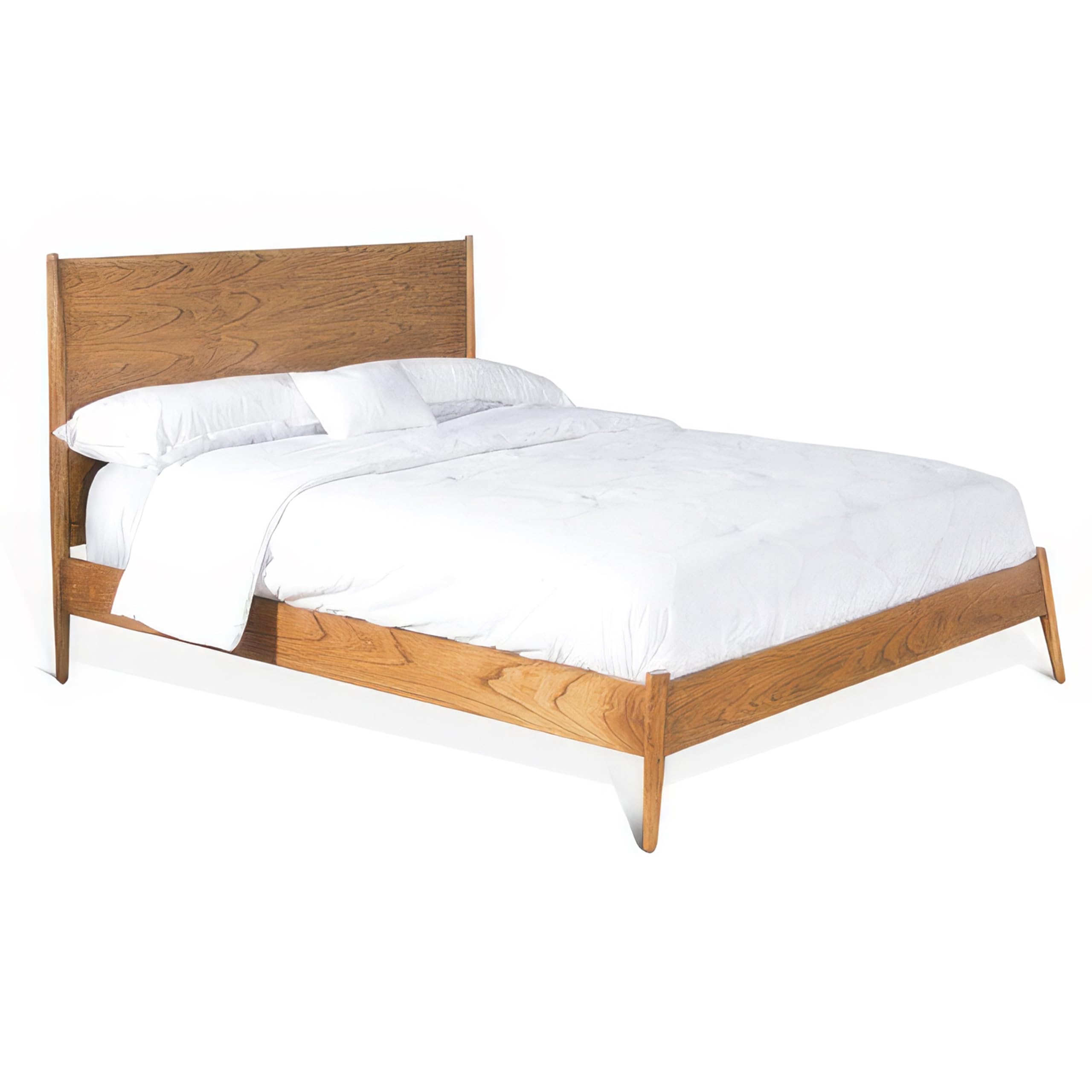 Amy King Size Platform Bed, Low Profile Frame, Panel Headboard, Brown