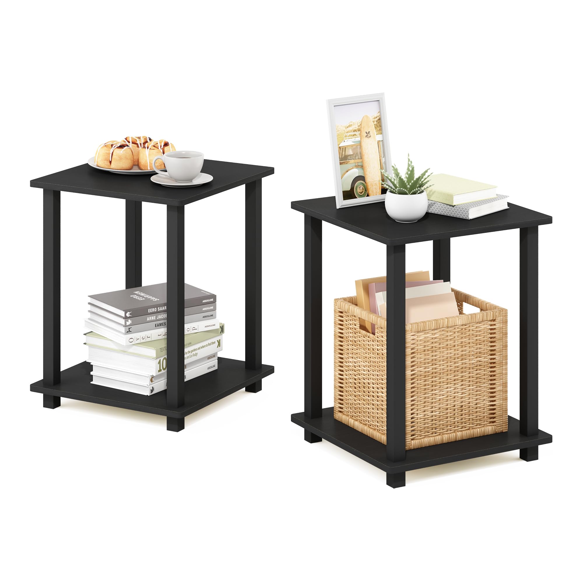 Furinno 12127 Simplistic End Table, Set of Two, Americano/Black