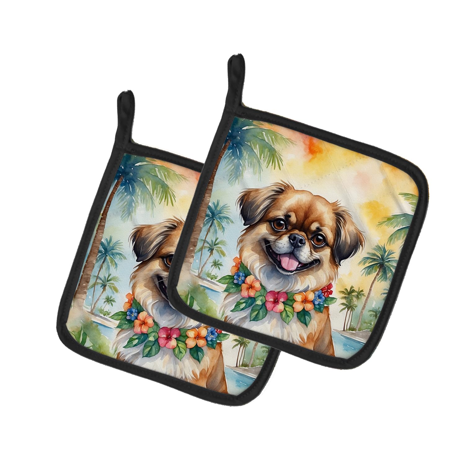 Tibetan Spaniel Luau Pair of Pot Holders