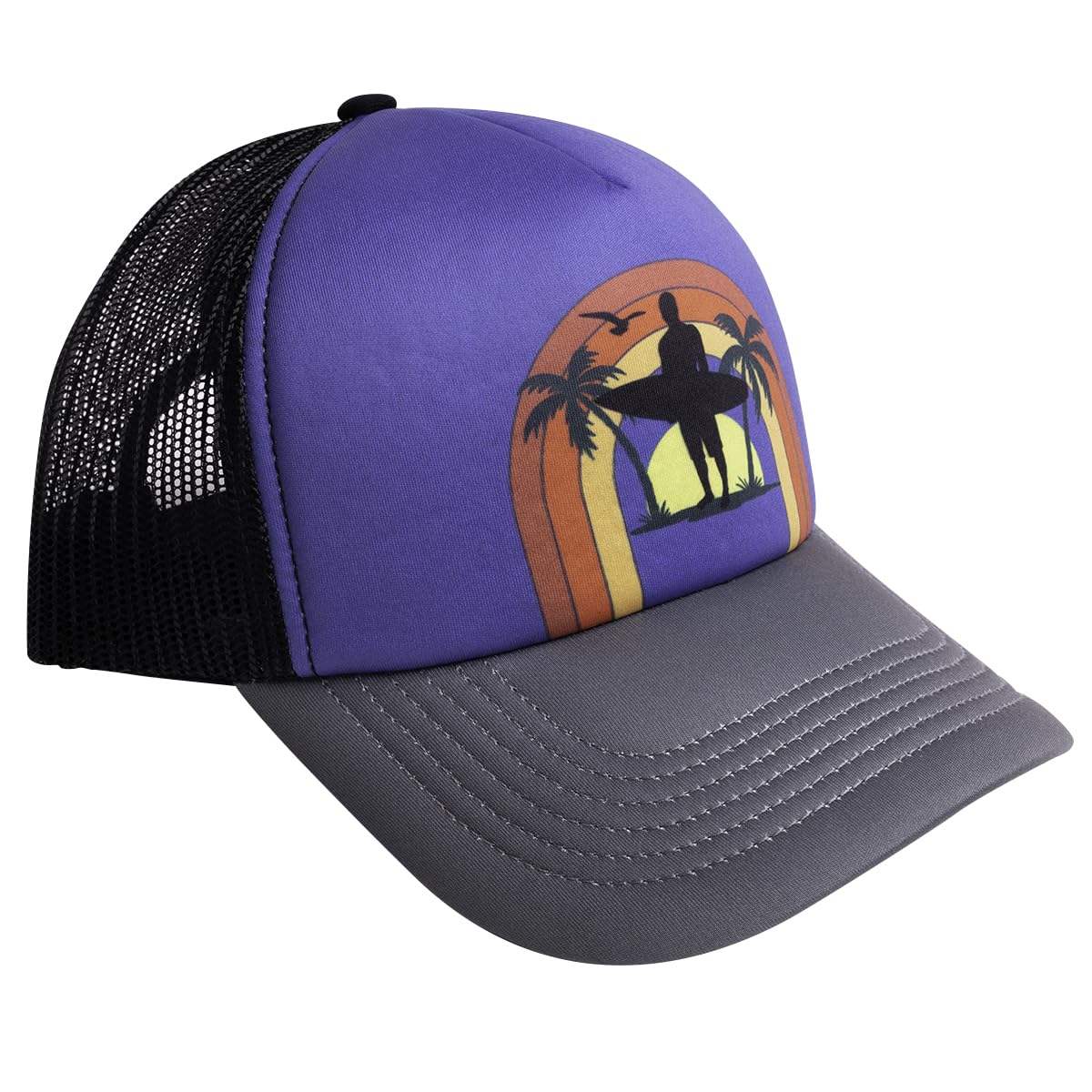 Easter Island Mercantile Palm Tree Cap EICAPSURFE Beach Cap for Men Women Surfer Sunset Trucker Hat-Blue