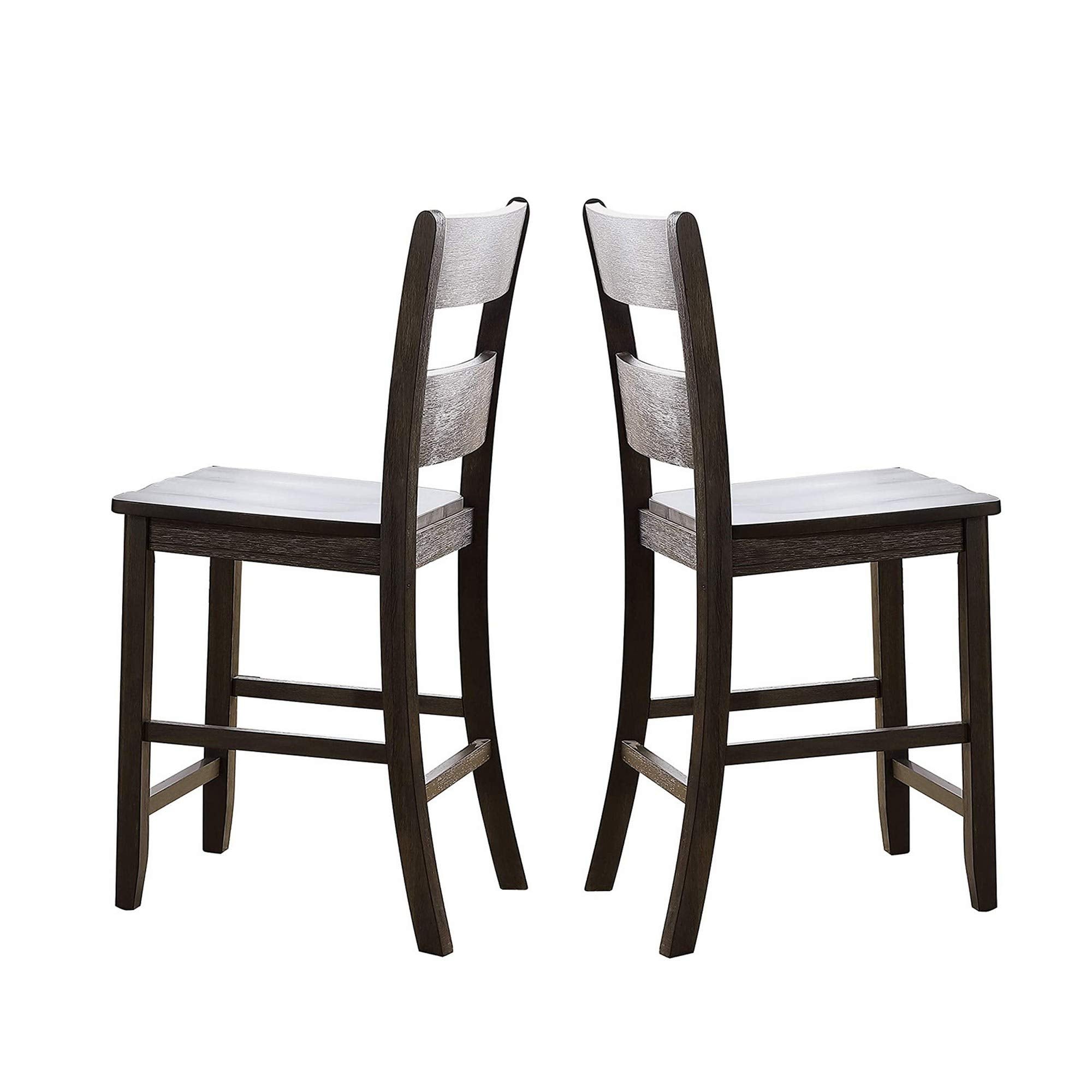Benjara Wooden Counter Height Side Chair With Ladder Backrest, Set Of 2, Brown