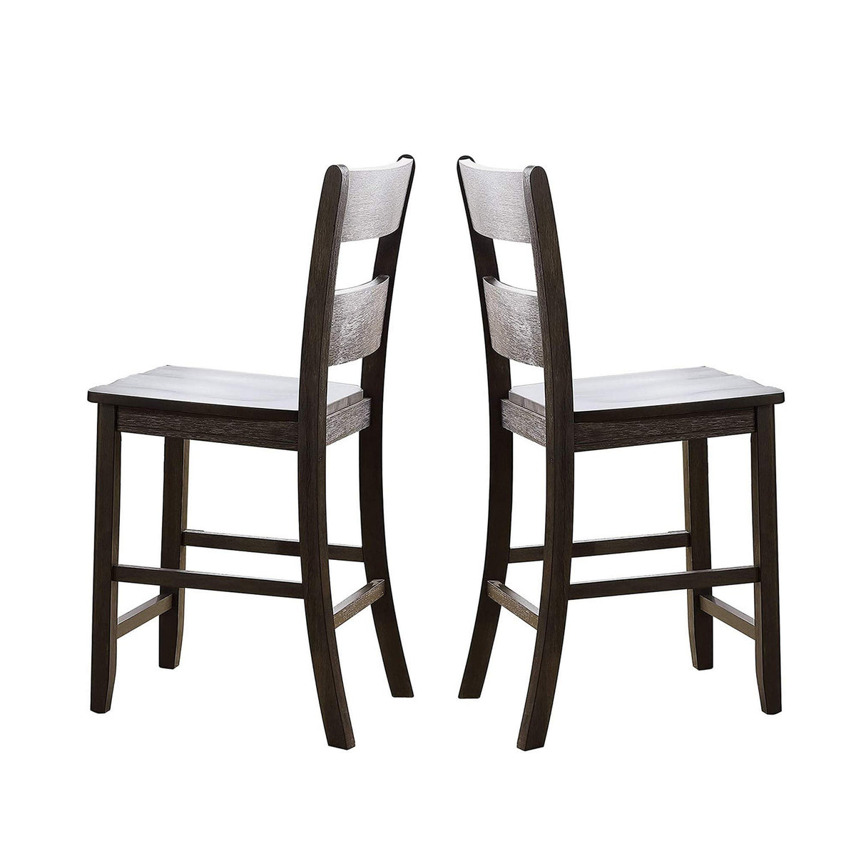 Benjara Wooden Counter Height Side Chair With Ladder Backrest, Set Of 2, Brown