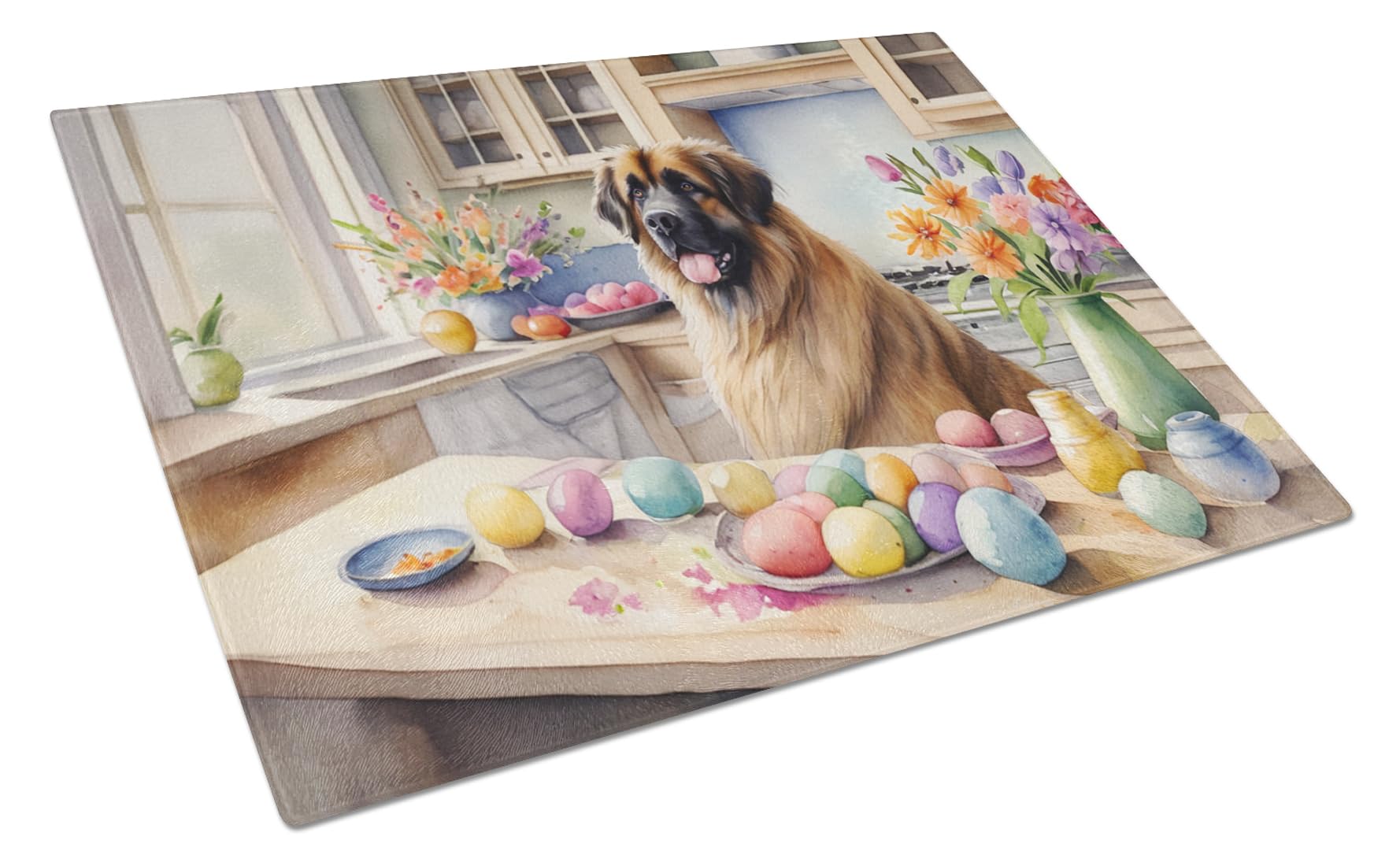 Carolines Treasures DAC6849LCB Decorating Easter Leonberger Glass Cutting Board Decorative Tempered Glass Kitchen Cutting and Serving Board Large Size Chopping Board