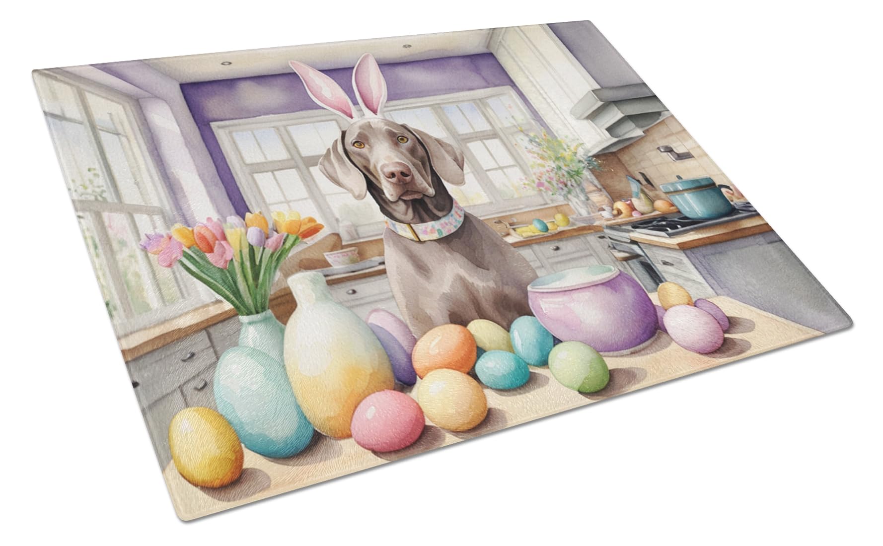 Carolines Treasures DAC6915LCB Decorating Easter Weimaraner Glass Cutting Board Decorative Tempered Glass Kitchen Cutting and Serving Board Large Size Chopping Board