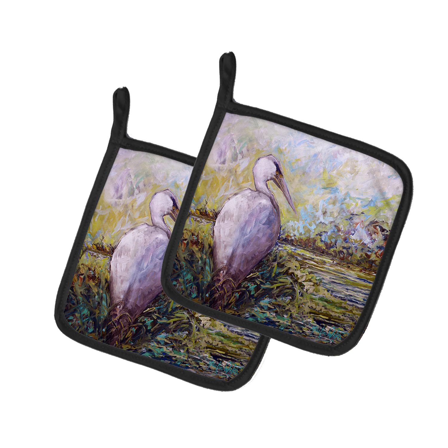 Heron in the Swamp Pair of Pot Holders