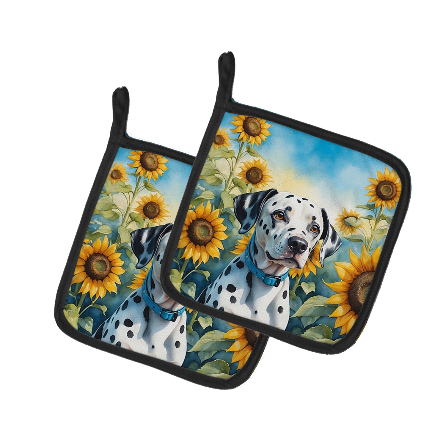 Dalmatian in Sunflowers Pair of Pot Holders