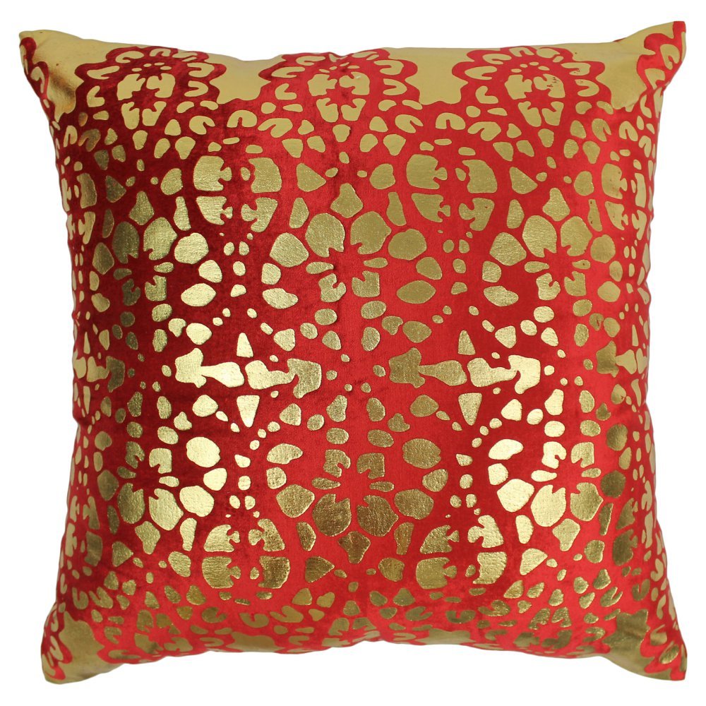 Blazing Needles 20-inch Paisley Scaled Velvet Throw Pillows  - Crimson Velevet/Gold Foil Applique