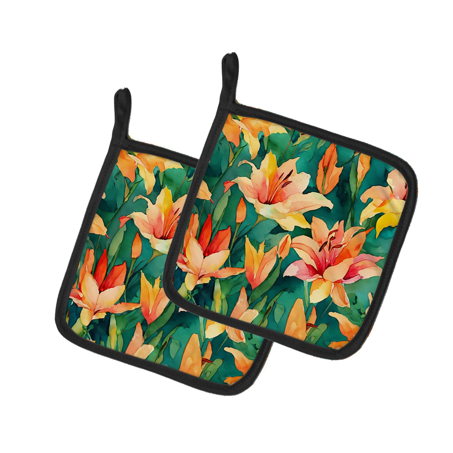 Lilies in Watercolor Pair of Pot Holders