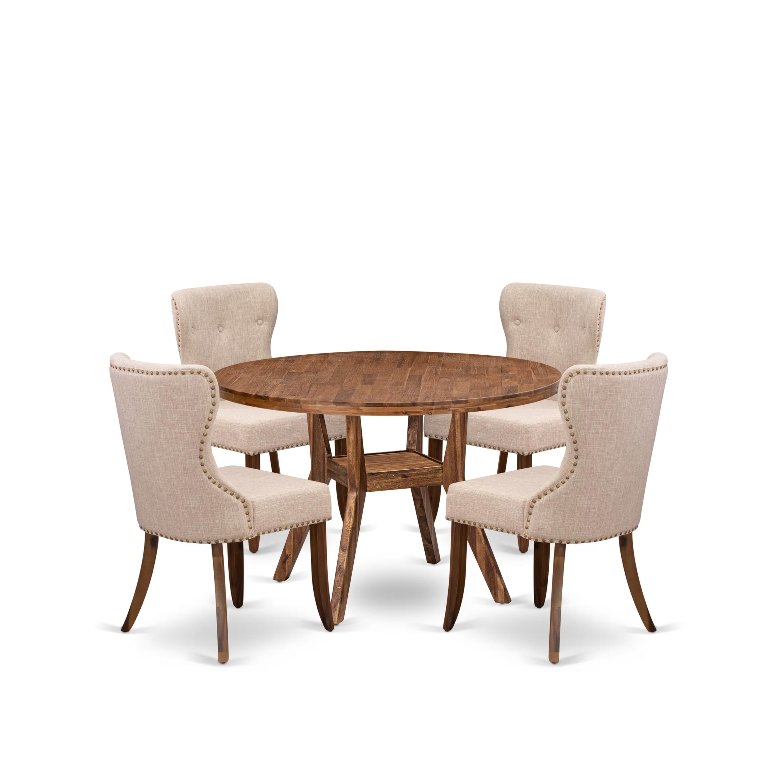 5 Piece Dining Set Consists Of 48 Round Kitchen Table In Light Tan Color