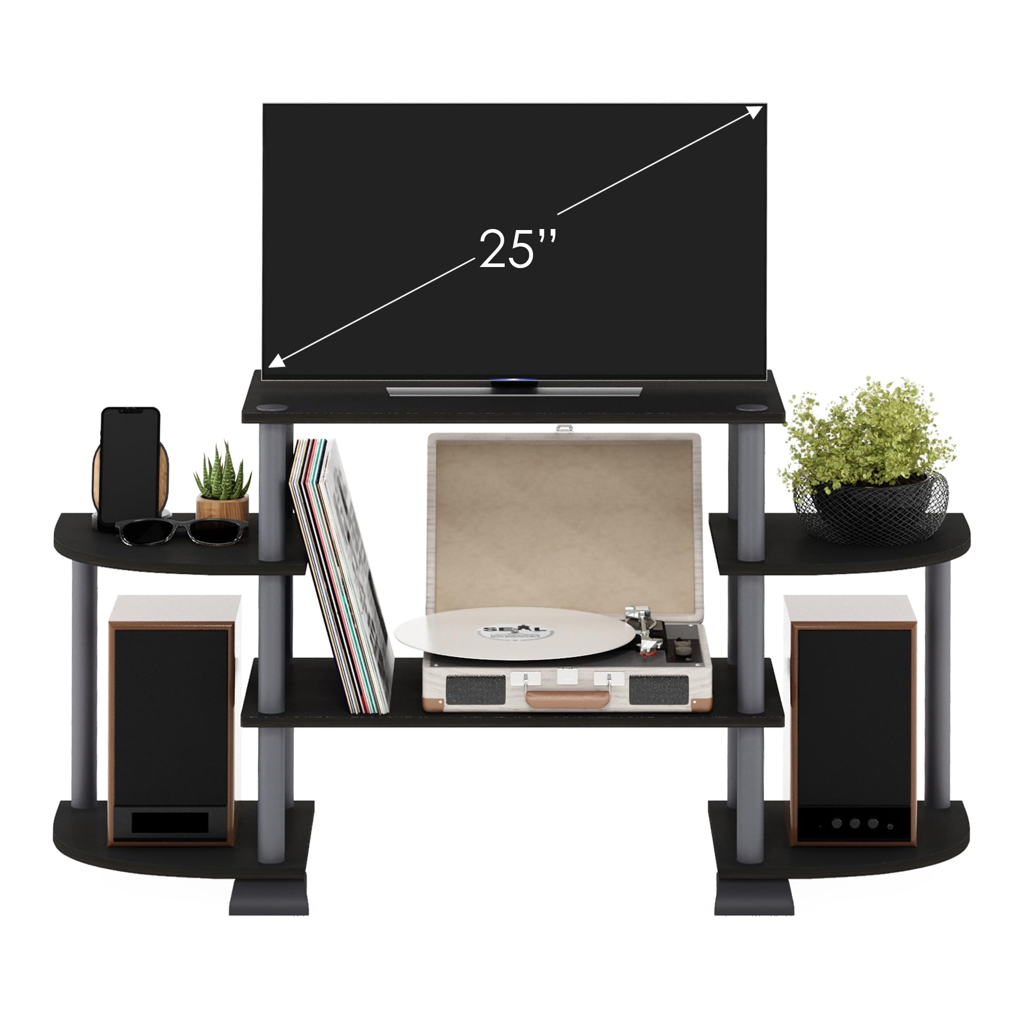 Furinno 12258BK/GY Turn-N-Tube Roundedecorner TV Entertainment Center, Black/Grey