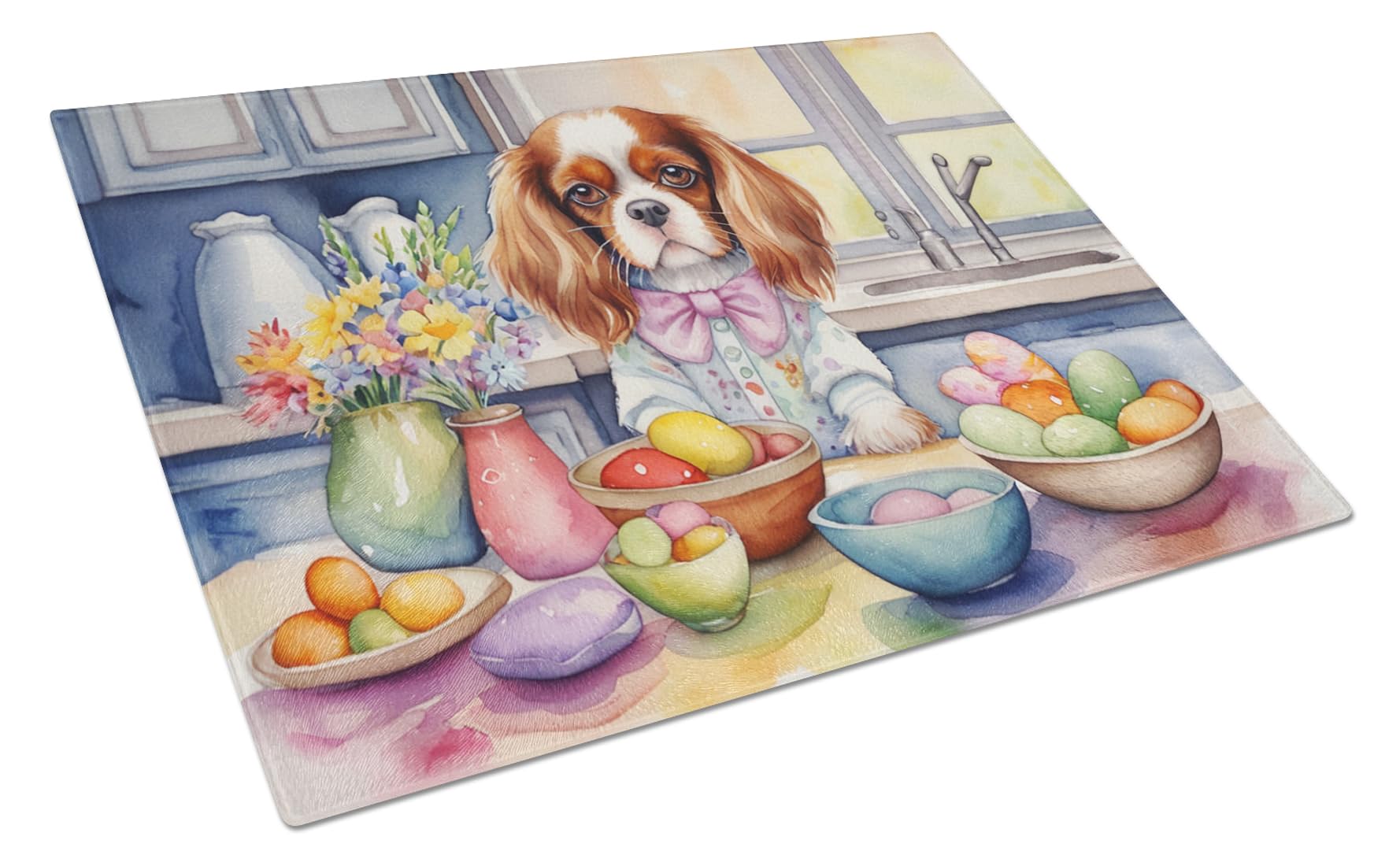 Carolines Treasures DAC6784LCB Decorating Easter Cavalier Spaniel Glass Cutting Board Decorative Tempered Glass Kitchen Cutting and Serving Board Large Size Chopping Board