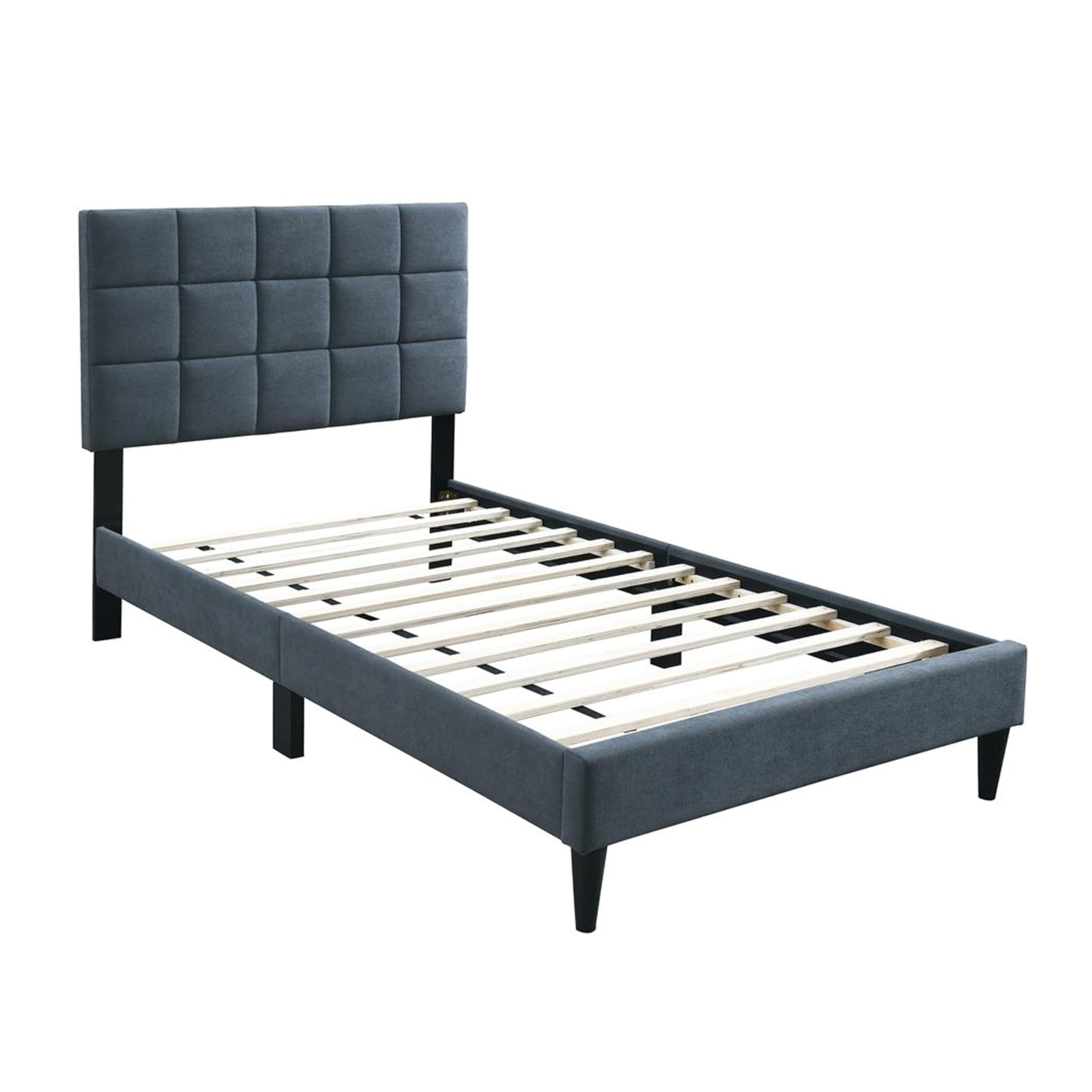 Lilian Full Bed, Soft Biscuit Tufted Charcoal Gray Linen Upholstery