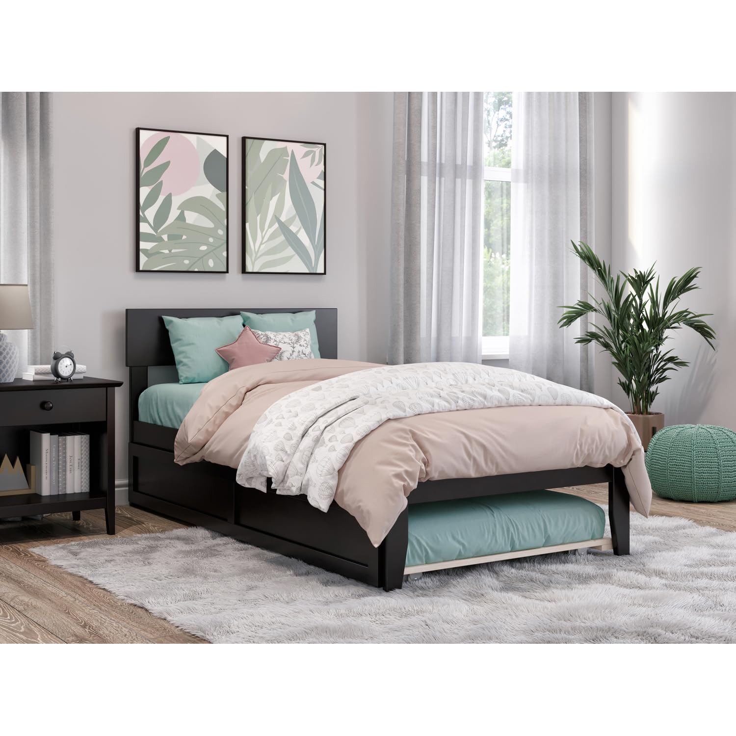 AFI Boston Twin Size Platform Bed with Twin Trundle in Espresso