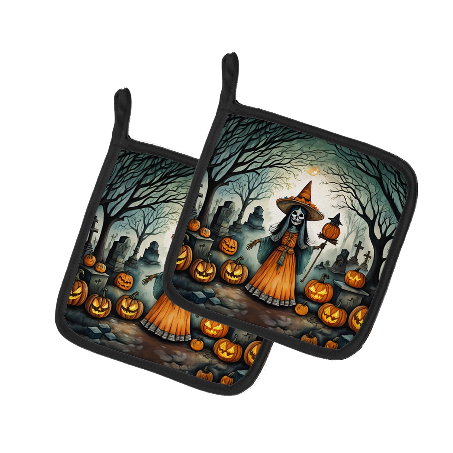 La Llorona Skeleton Spooky Halloween Pair of Pot Holders