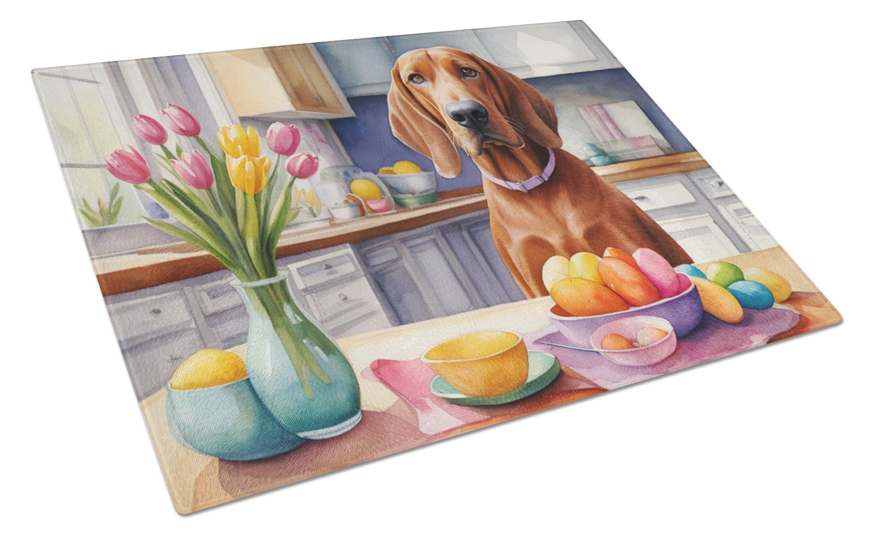 Carolines Treasures DAC6885LCB Decorating Easter Redbone Coonhound Glass Cutting Board Decorative Tempered Glass Kitchen Cutting and Serving Board Large Size Chopping Board