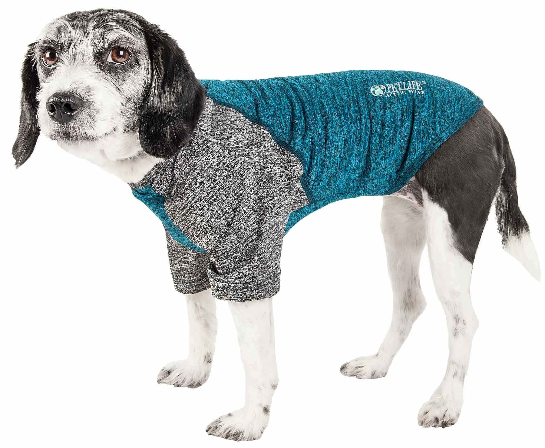 Pet Life  Active Hybreed 4-Way Stretch Two-Toned Performance Dog T-Shirt, Teal/Grey - Small