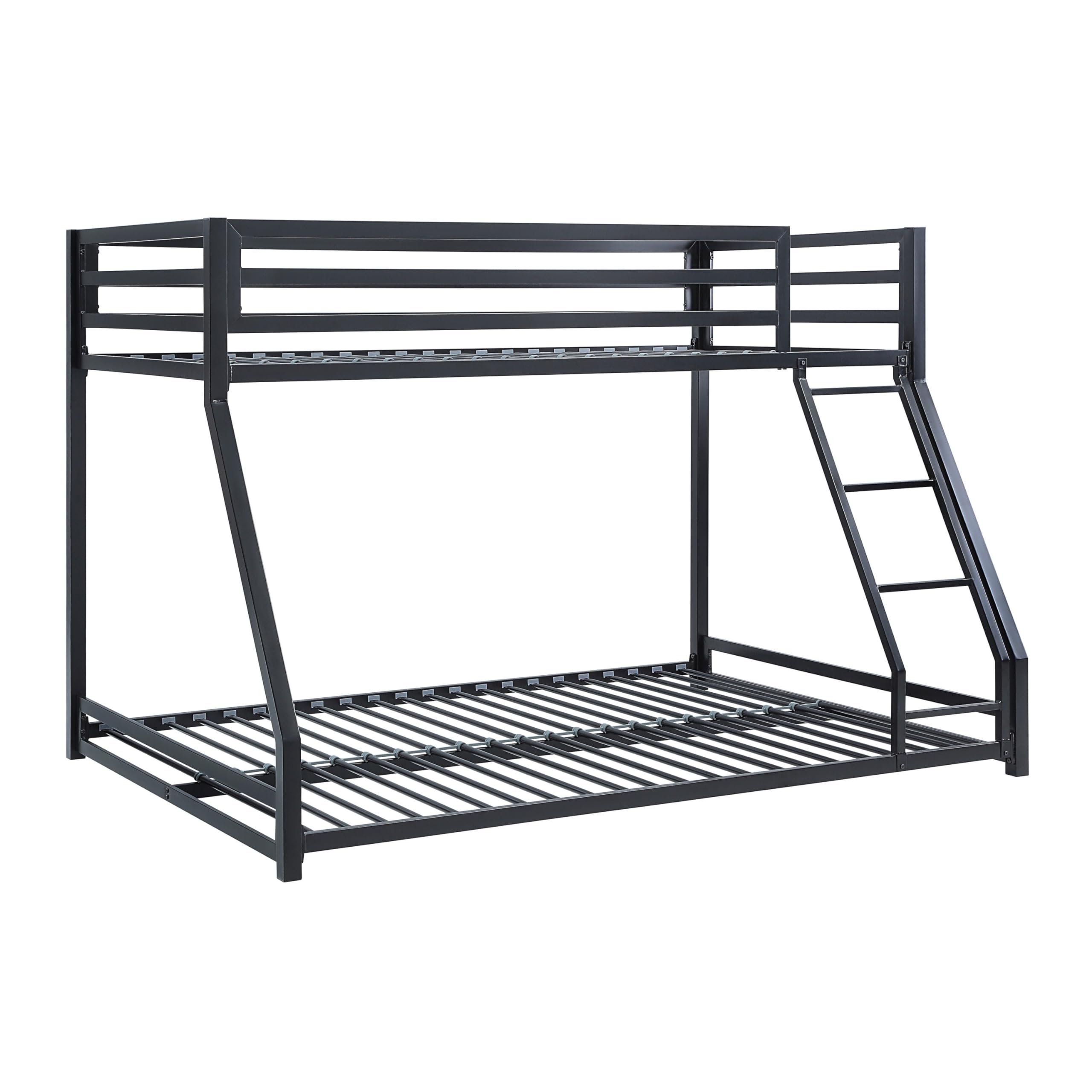 Ovi 78 Inch Twin over Full Bunk Bed, Ground Level Platform Bed, Black