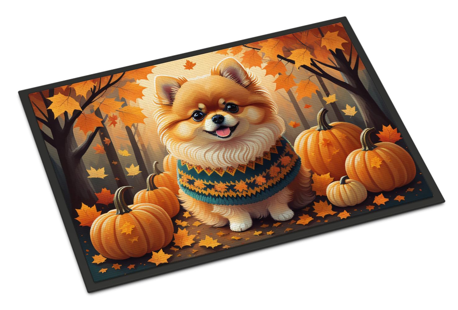 Carolines Treasures DAC1062JMAT Pomeranian Fall Indoor or Outdoor Mat 24x36 Front Door Mat Indoor Outdoor Rugs for Entryway, Non Slip Washable Low Pile, 24H X 36W