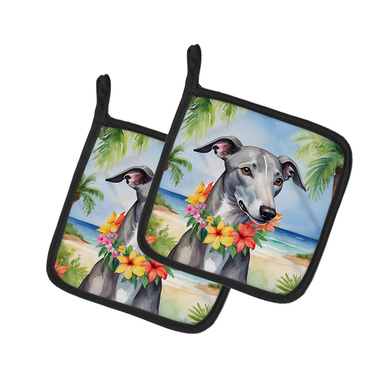 Greyhound Luau Pair of Pot Holders