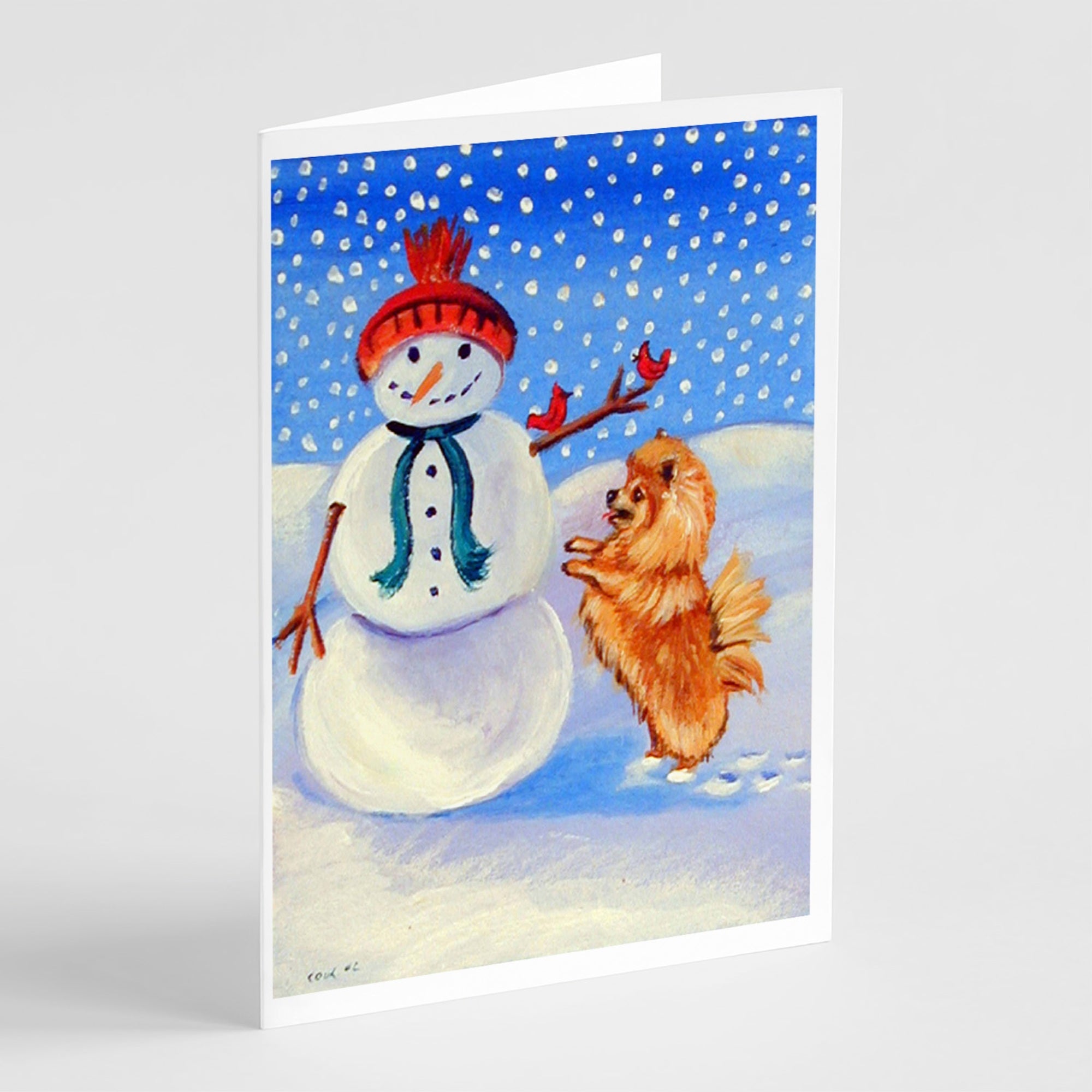 Snowman With Pomeranian Winter Snowman  Greeting Cards And Envelopes Pack Of 8