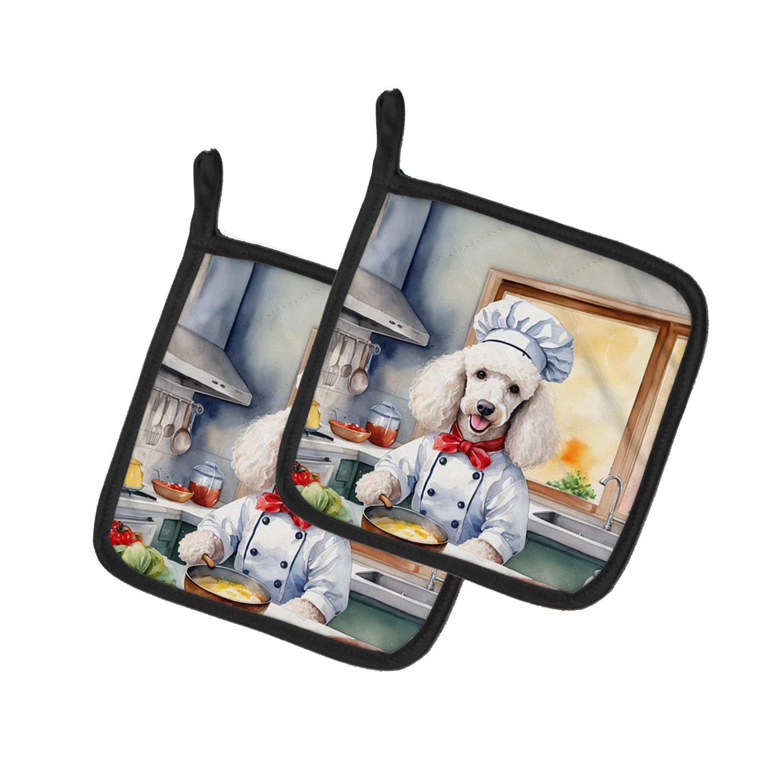 White Poodle The Chef Pair of Pot Holders