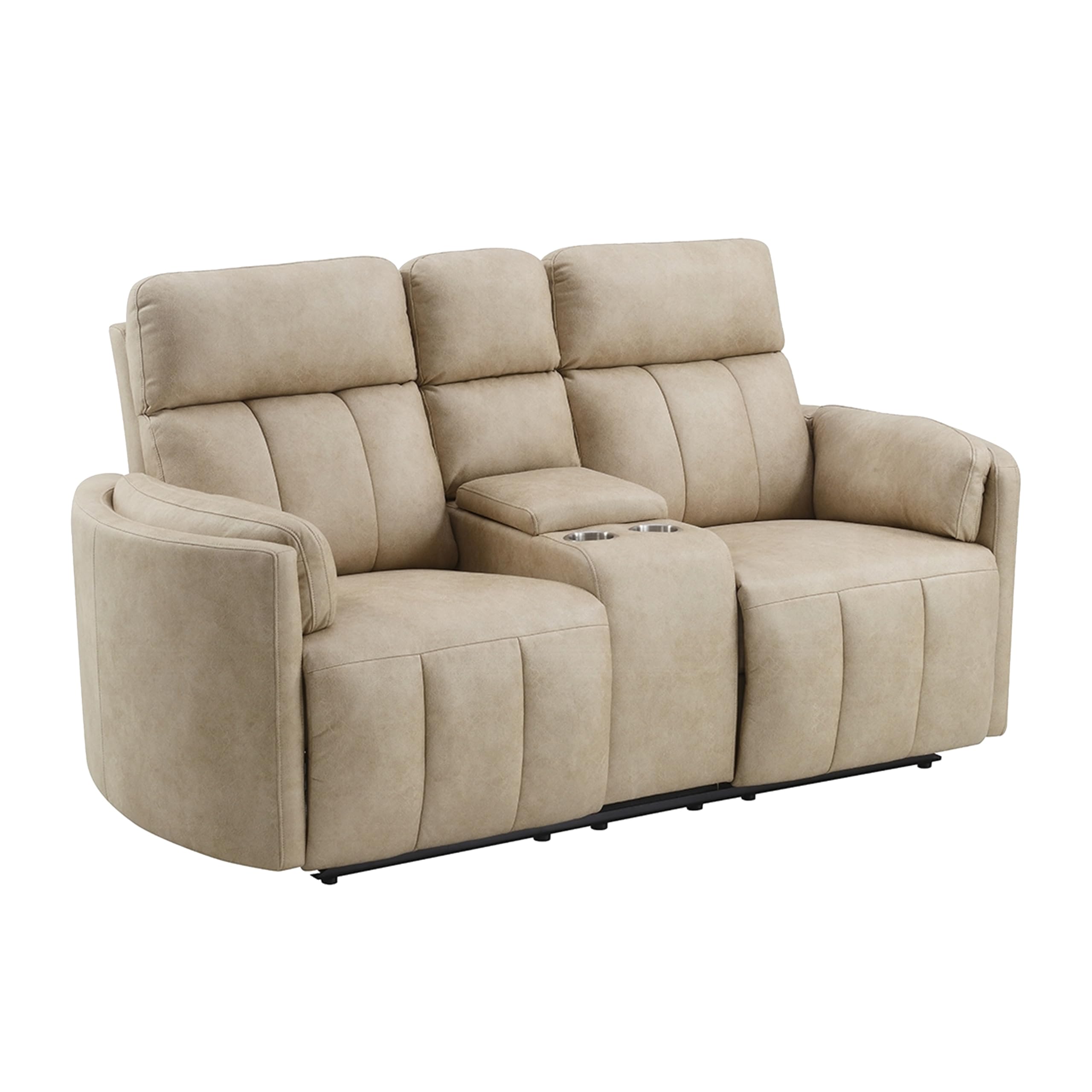 Sonny Manual Motion Recliner Loveseat with Console, Dark Beige Microfiber