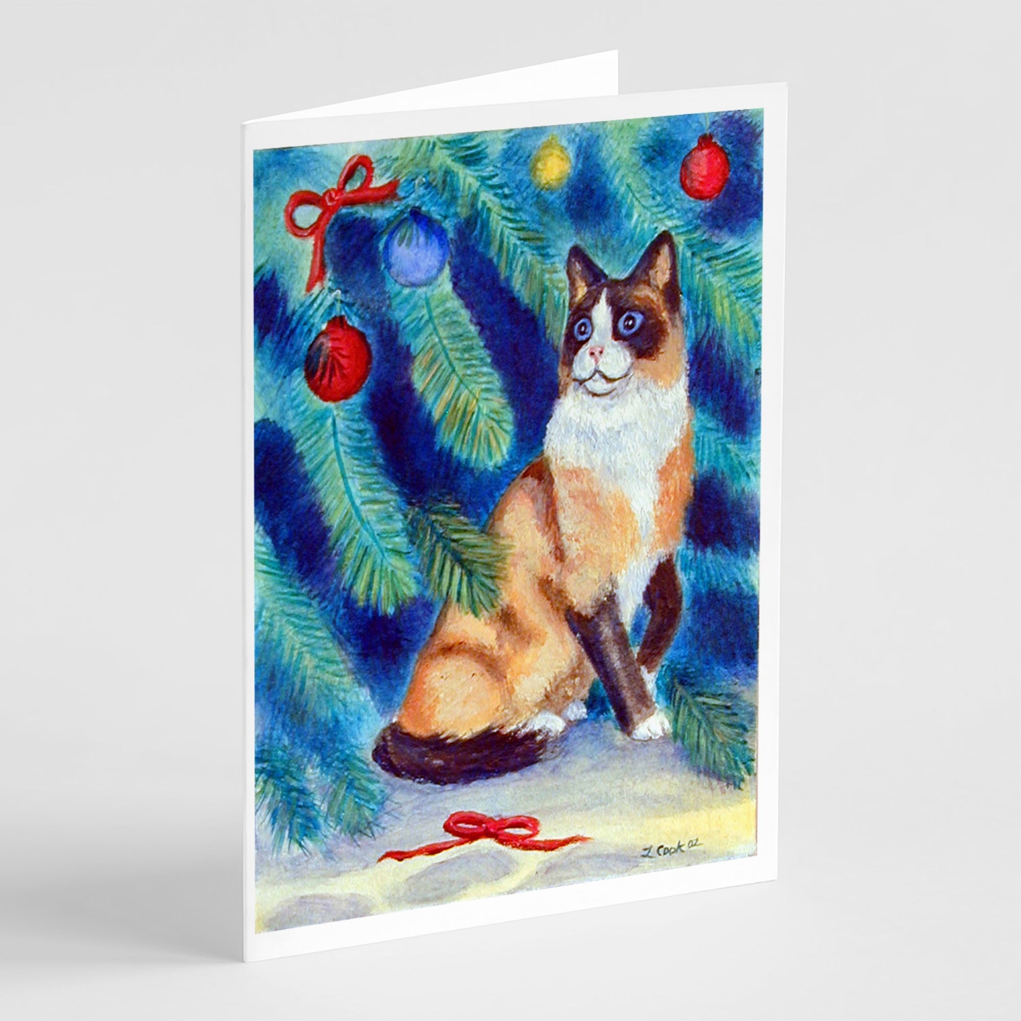Christmas Tree Cat  Greeting Cards And Envelopes Pack Of 8
