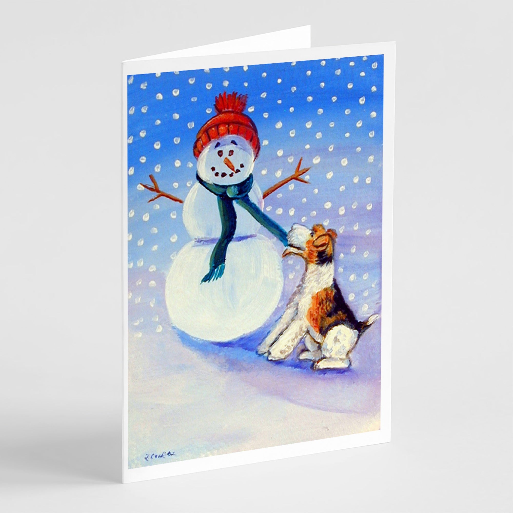 Snowman With  Fox Terrier  Greeting Cards And Envelopes Pack Of 8