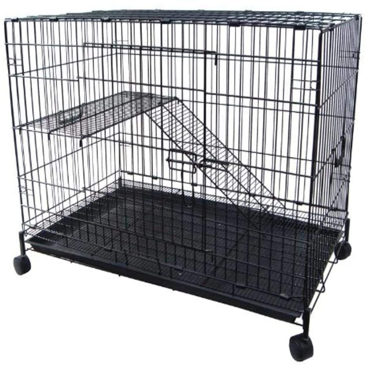 2 Level Ferret Cat Chinchilla Cage Crate, Black