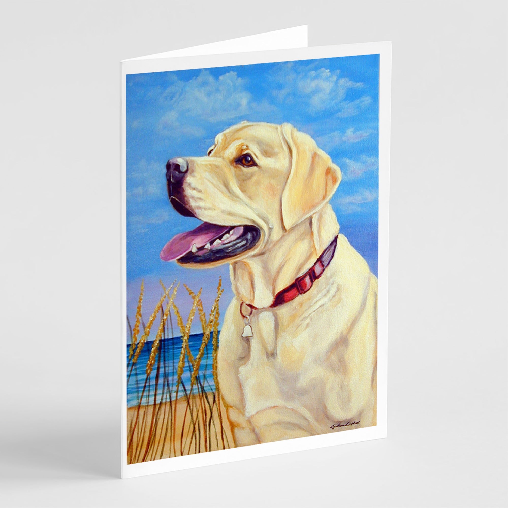 Yellow Labrador At The Beach  Greeting Cards And Envelopes Pack Of 8