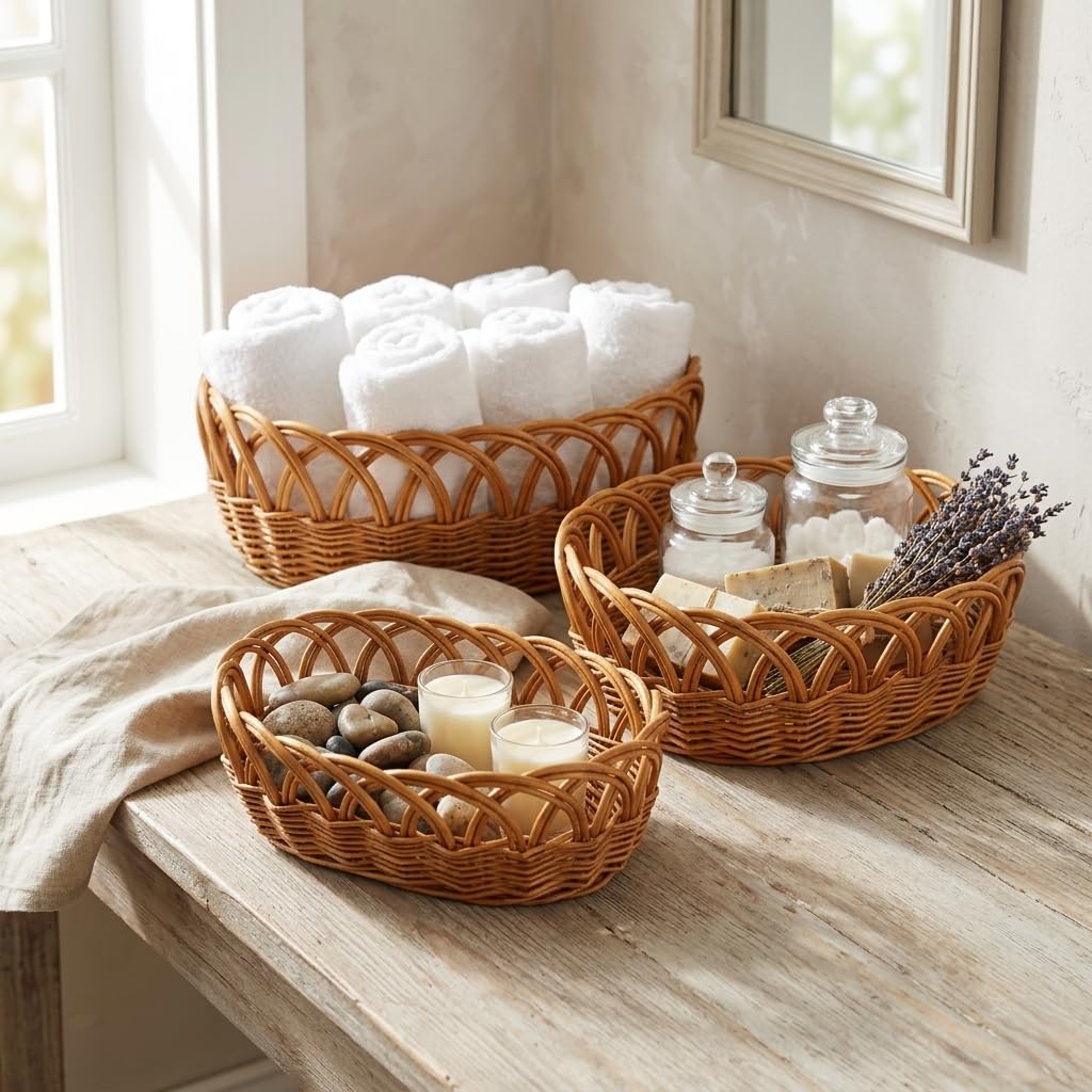 Accalia Set of 3 Oval Baskets - Medium Brown