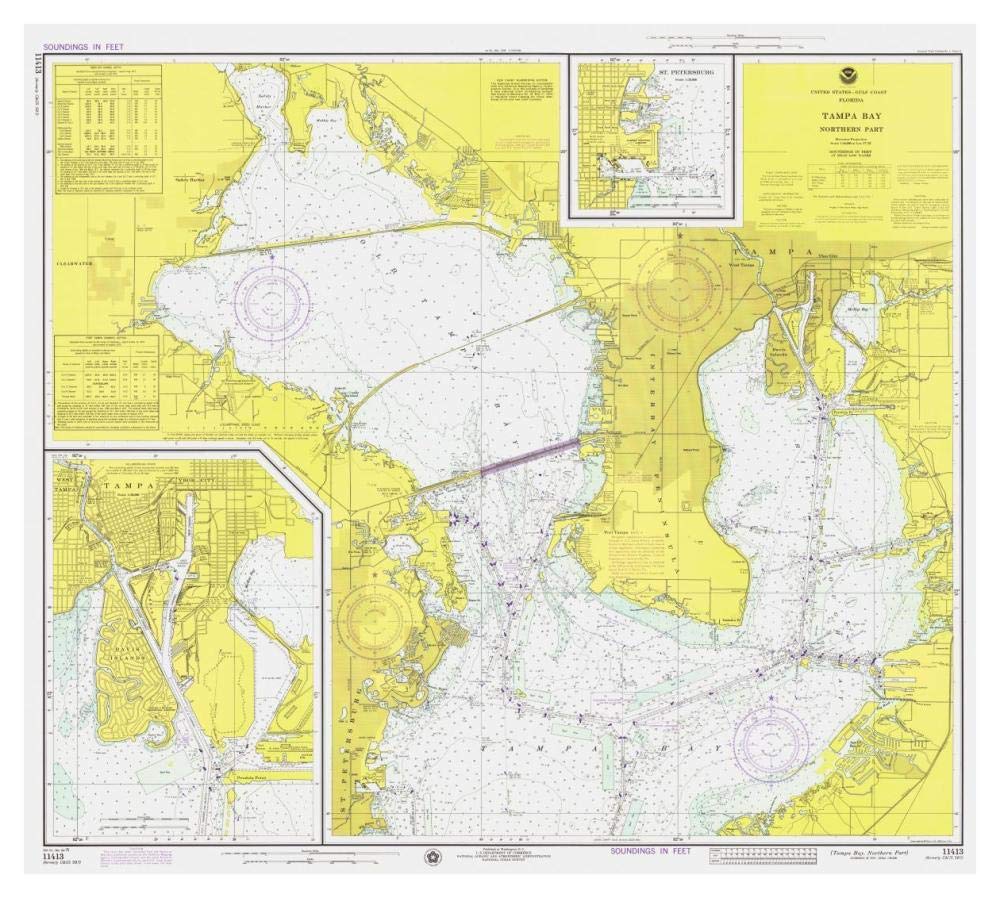 Nautical Chart - Tampa Bay - Northern Part ca. 1975-Paper Art-42x38”