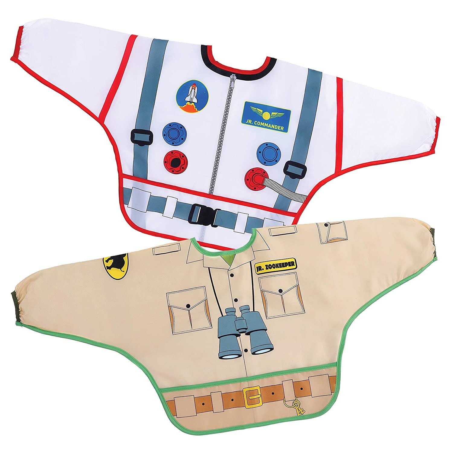 CHARACTER BIBS/SMOCKS WITH SLEEVES 2PK ASTRONAUT/ZOOKEEPER