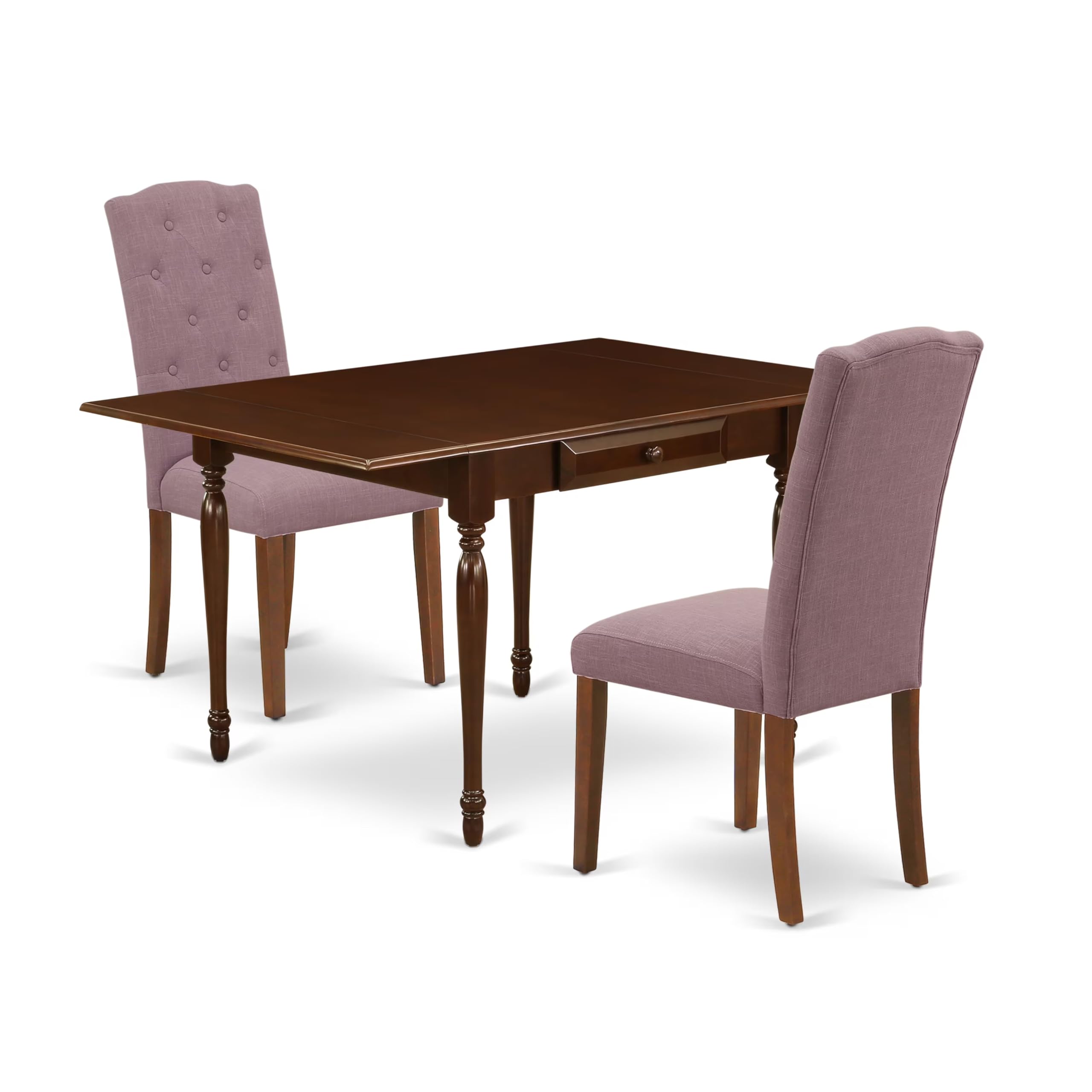 1MZCE3-MAH-10 3Pc Dinette Set - Rectangular Table and 2 Parson Chairs - Mahogany Color
