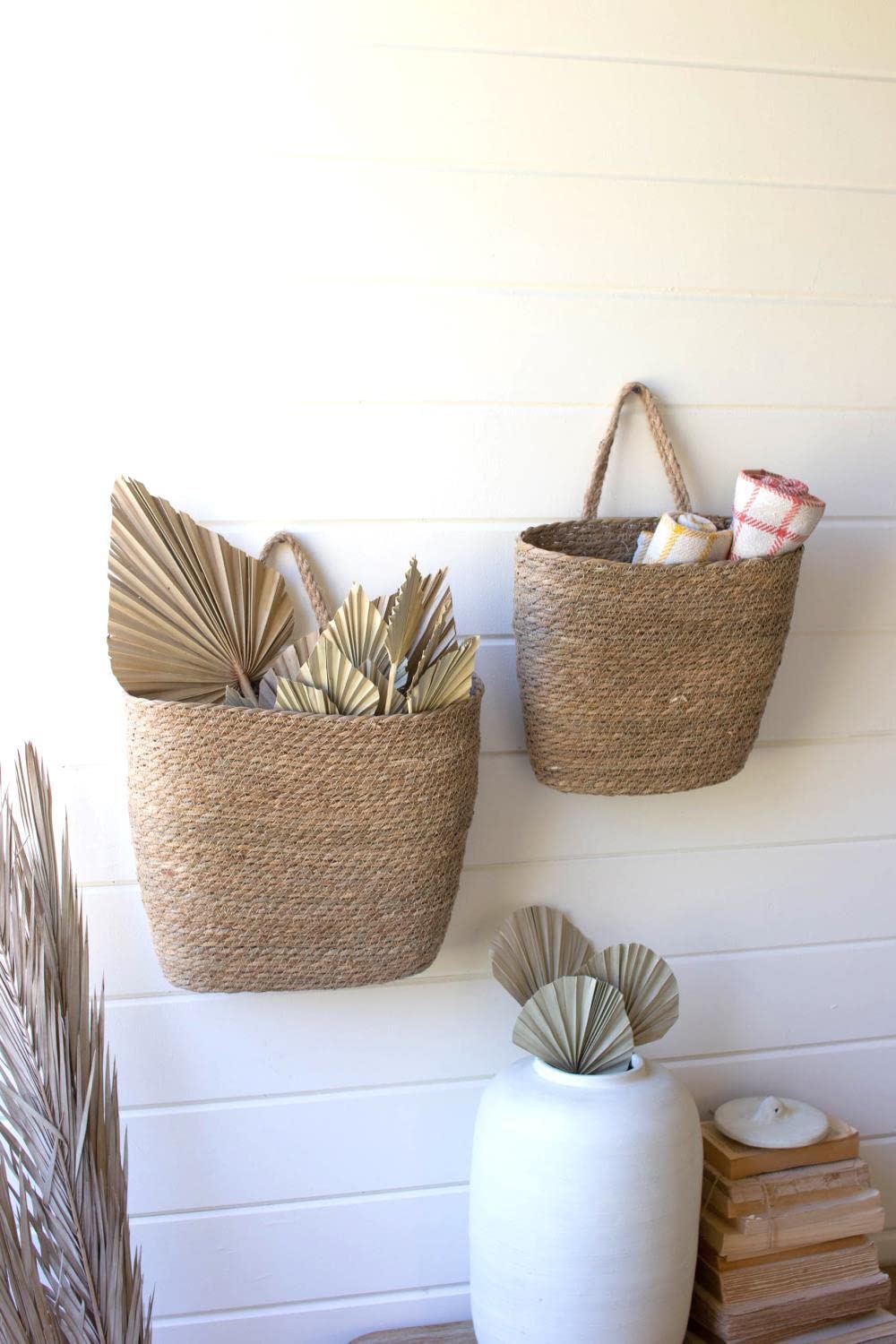 Kalalou Ccha1084 Set Of Two Tall Oval Woven Seagrass Baskets