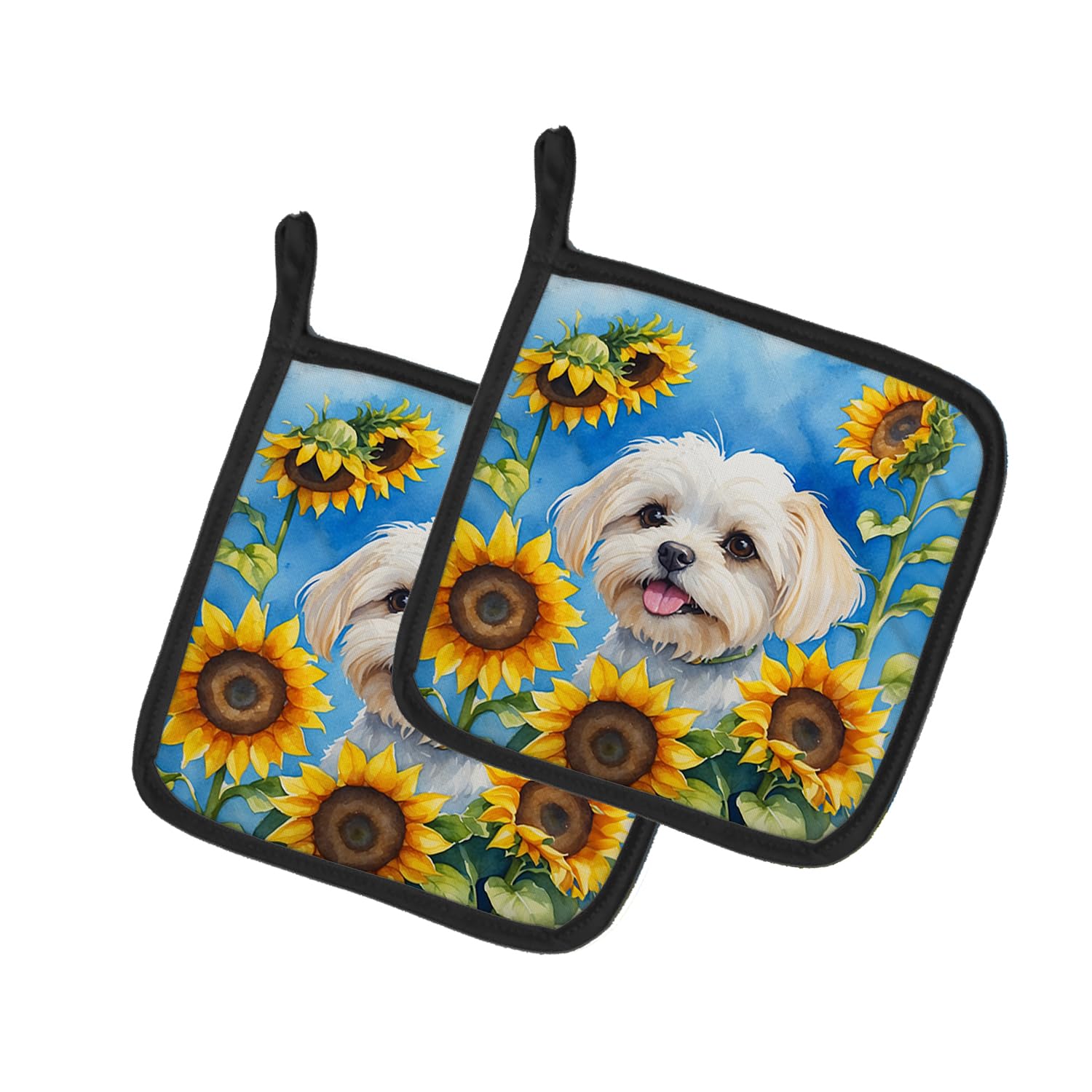 Maltese in Sunflowers Pair of Pot Holders