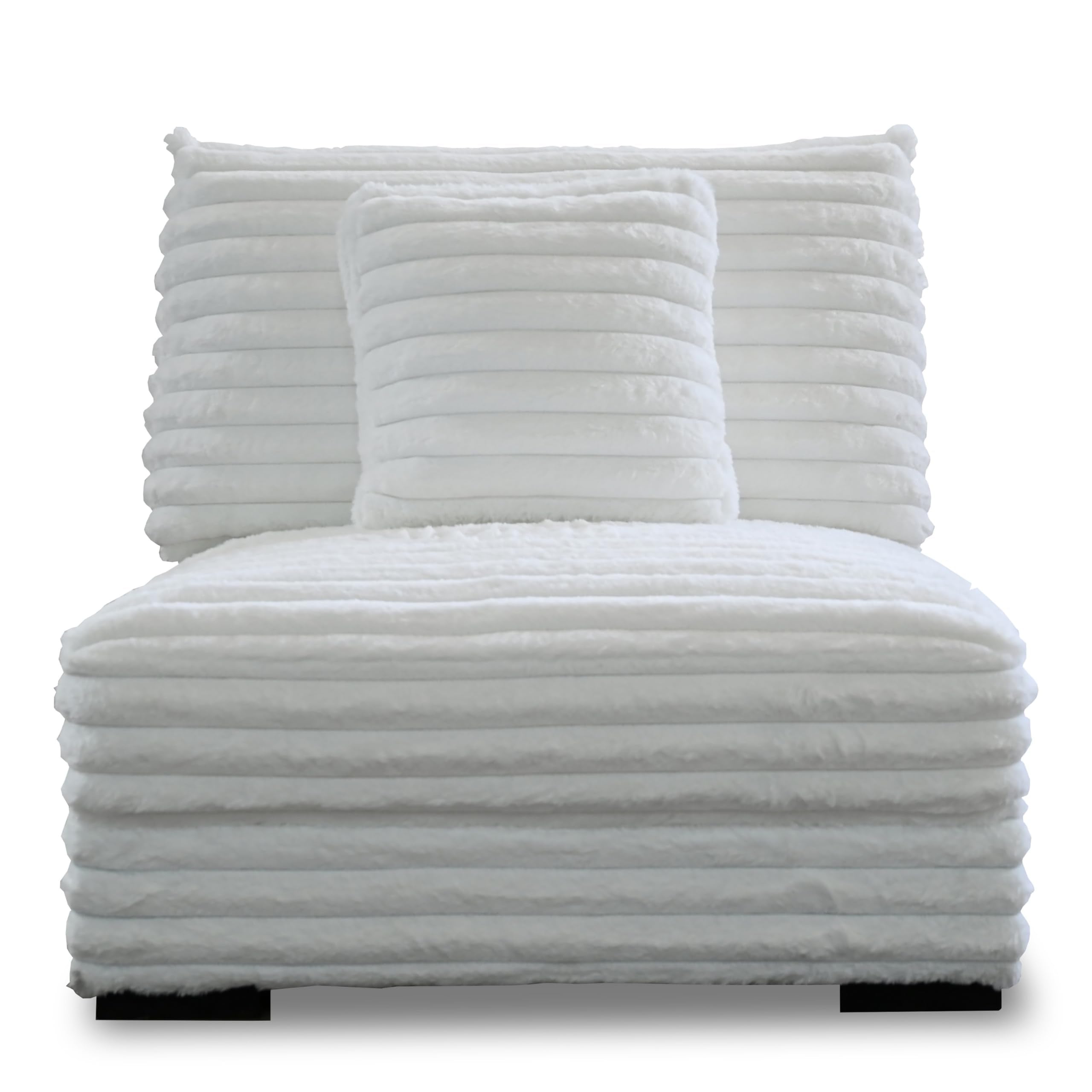 Ezo Armless Accent Chair, White Polyester Corduroy, Soft Cushioned
