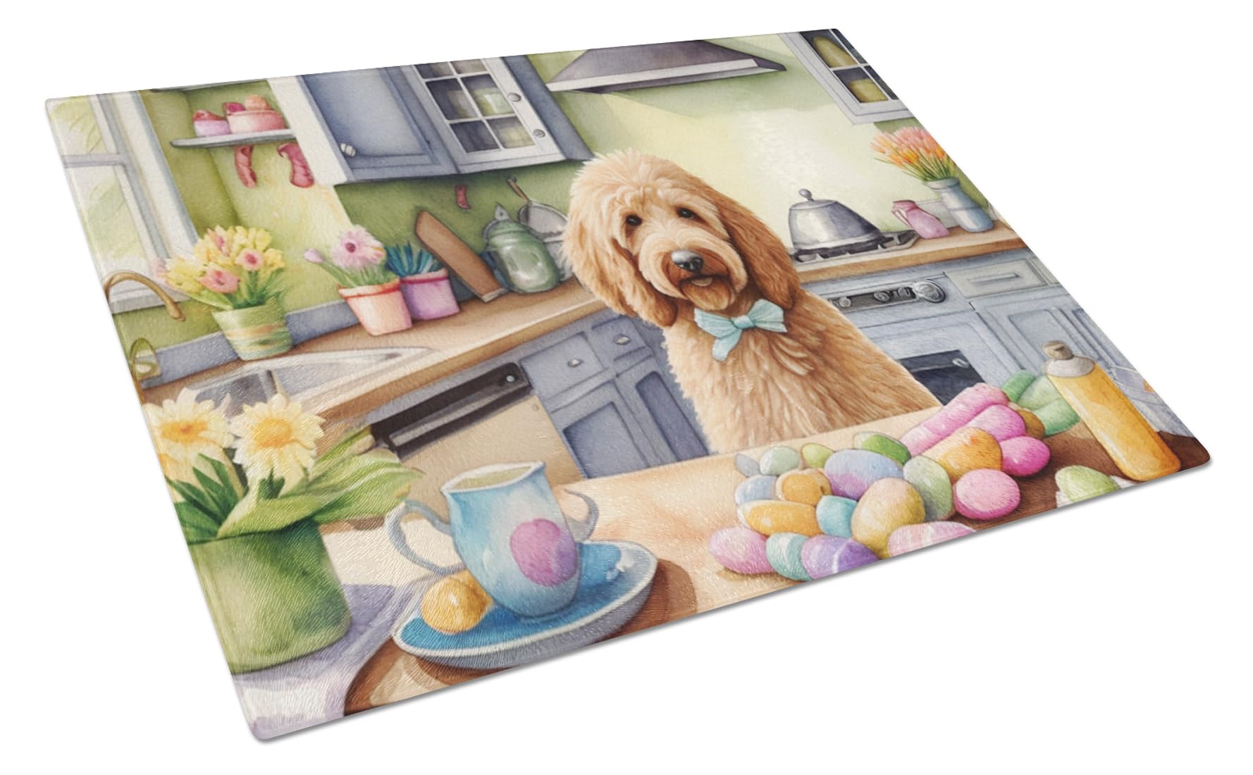 Carolines Treasures DAC6823LCB Decorating Easter Goldendoodle Glass Cutting Board Decorative Tempered Glass Kitchen Cutting and Serving Board Large Size Chopping Board