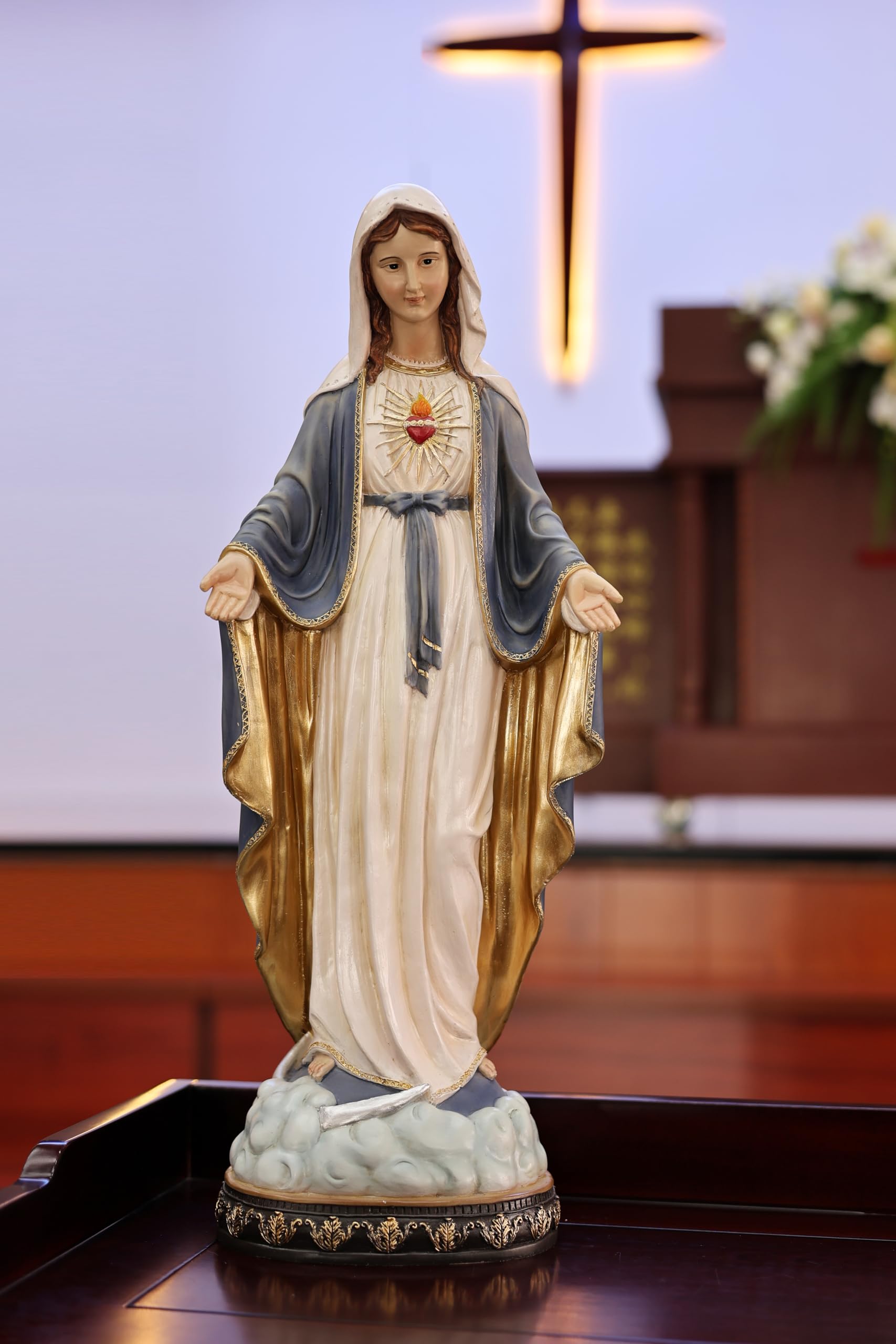 Hi-Line Gift Ltd 81720-24 24 in Sacred Heart Mary Statue Open Hands Religious Decor Indoor/Outdoor