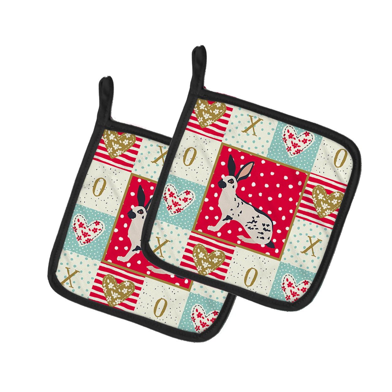 English Spot Rabbit Love Pair of Pot Holders