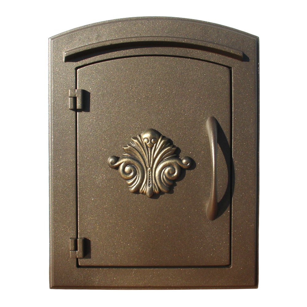 Manchester Security Drop Chute Mailbox with Decorative Scroll Logo Faceplate in Bronze