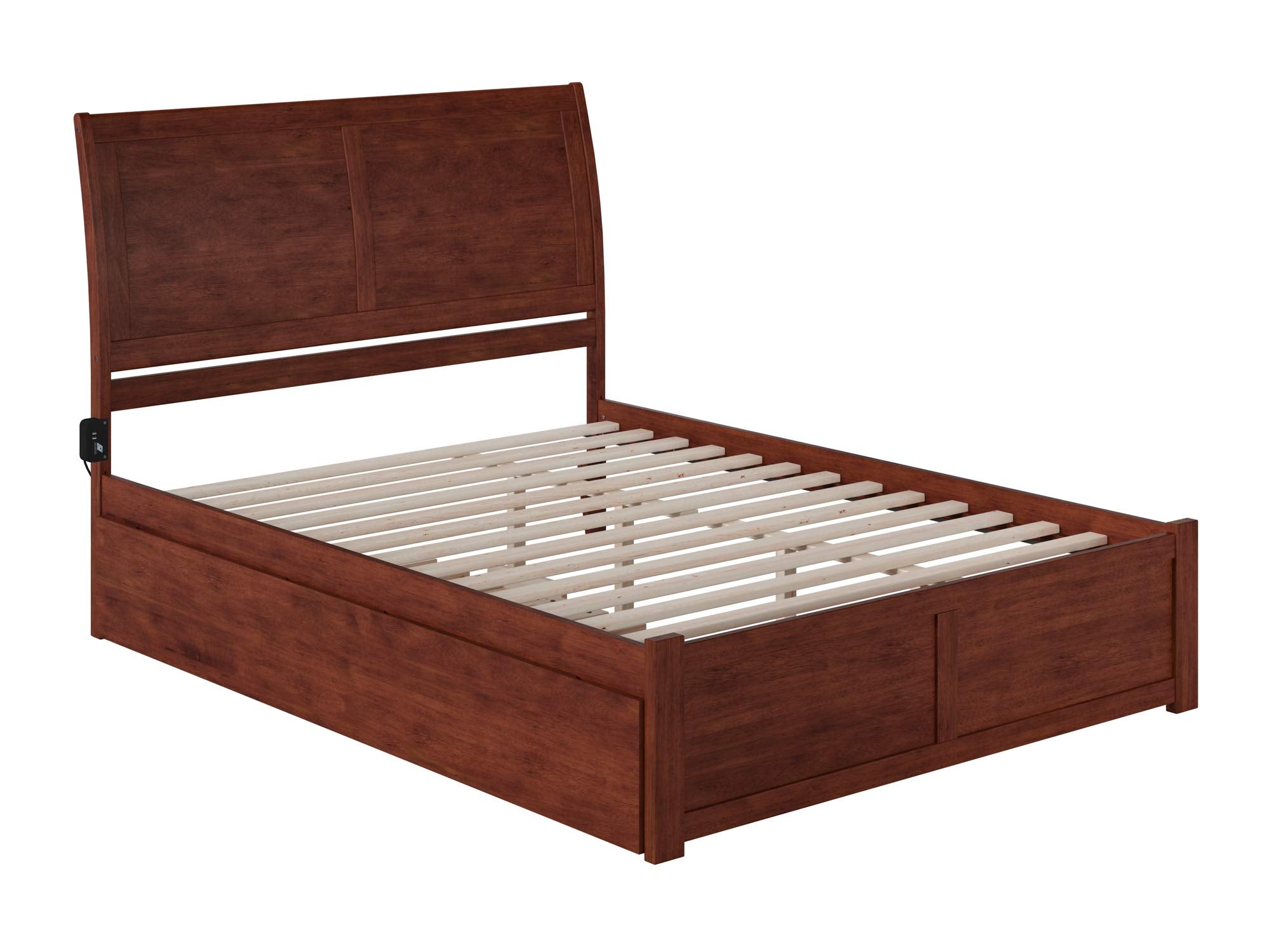 Portland Queen Bed with Footboard and Twin Extra Long Trundle in Walnut