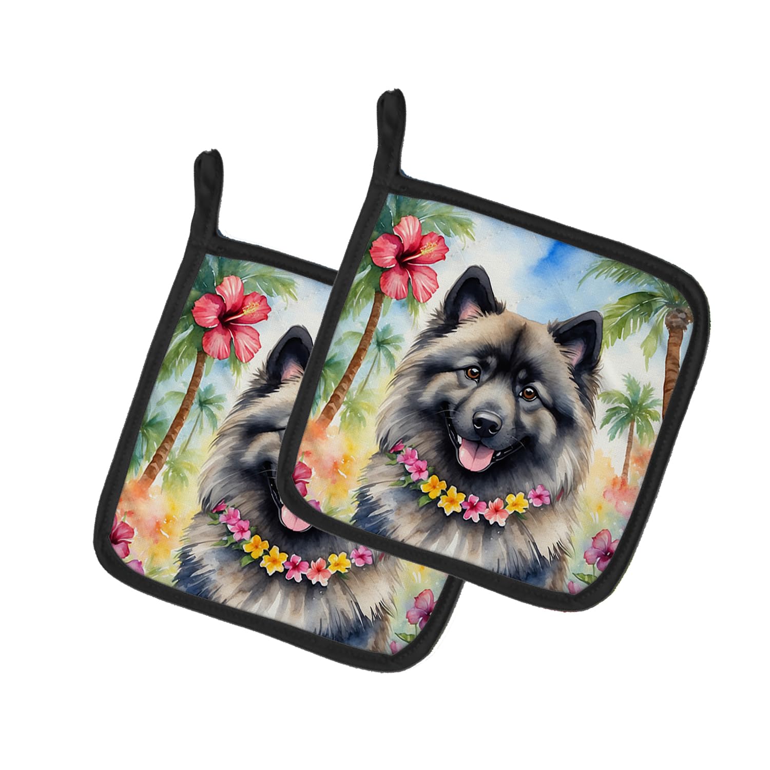 Keeshond Luau Pair of Pot Holders