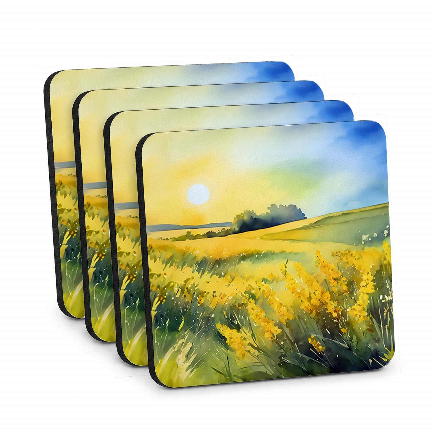 Carolines Treasures Nebraska Goldenrod in Watercolor Foam Coasters Set of 4 Cup Coasters for Indoor Outdoor, Tabletop Protection, Anti Slip, Mouse pad Material