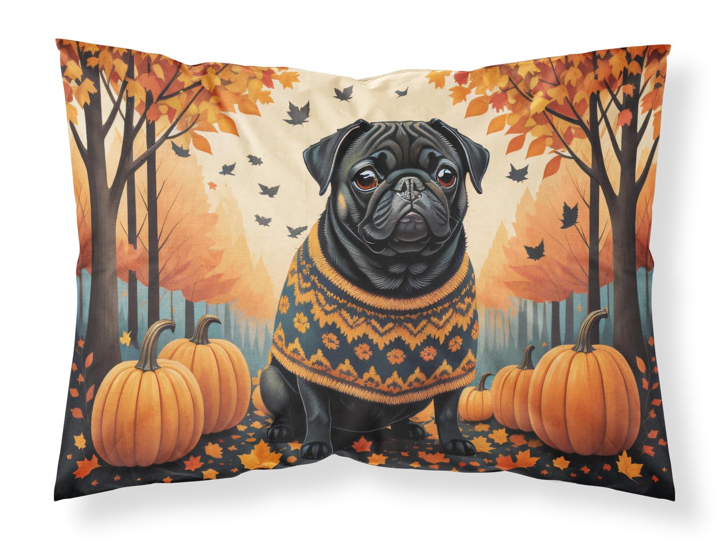 Carolines Treasures DAC1064PILLOWCASE Black Pug Fall Fabric Standard Pillowcase Lightweight Super Soft Easy Care Decorative Artwork Pillowcase, Standard