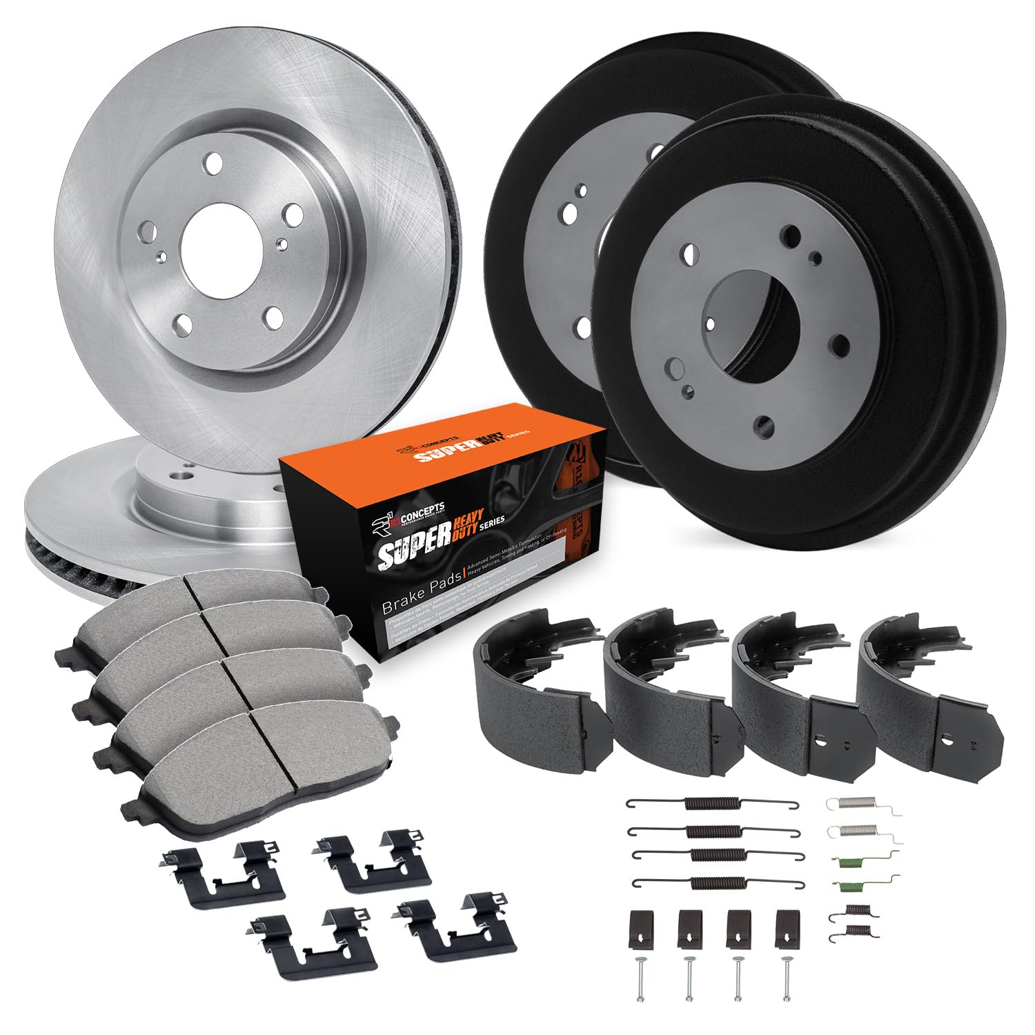 R1 Concepts Disc Brake Rotor and Drum Set with Super Duty Pads, Shoes, and Hardware WFXH2-42090