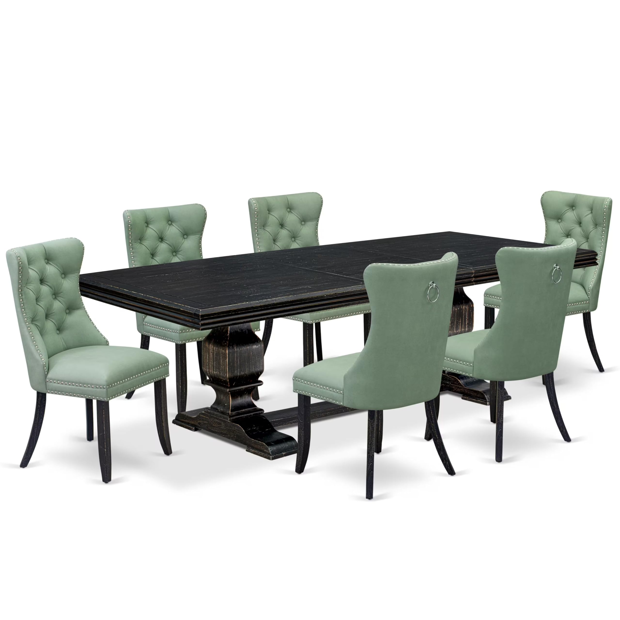 7 Pieces Dining Set Contains a Rectangle Kitchen Table and 6 Modern Chairs