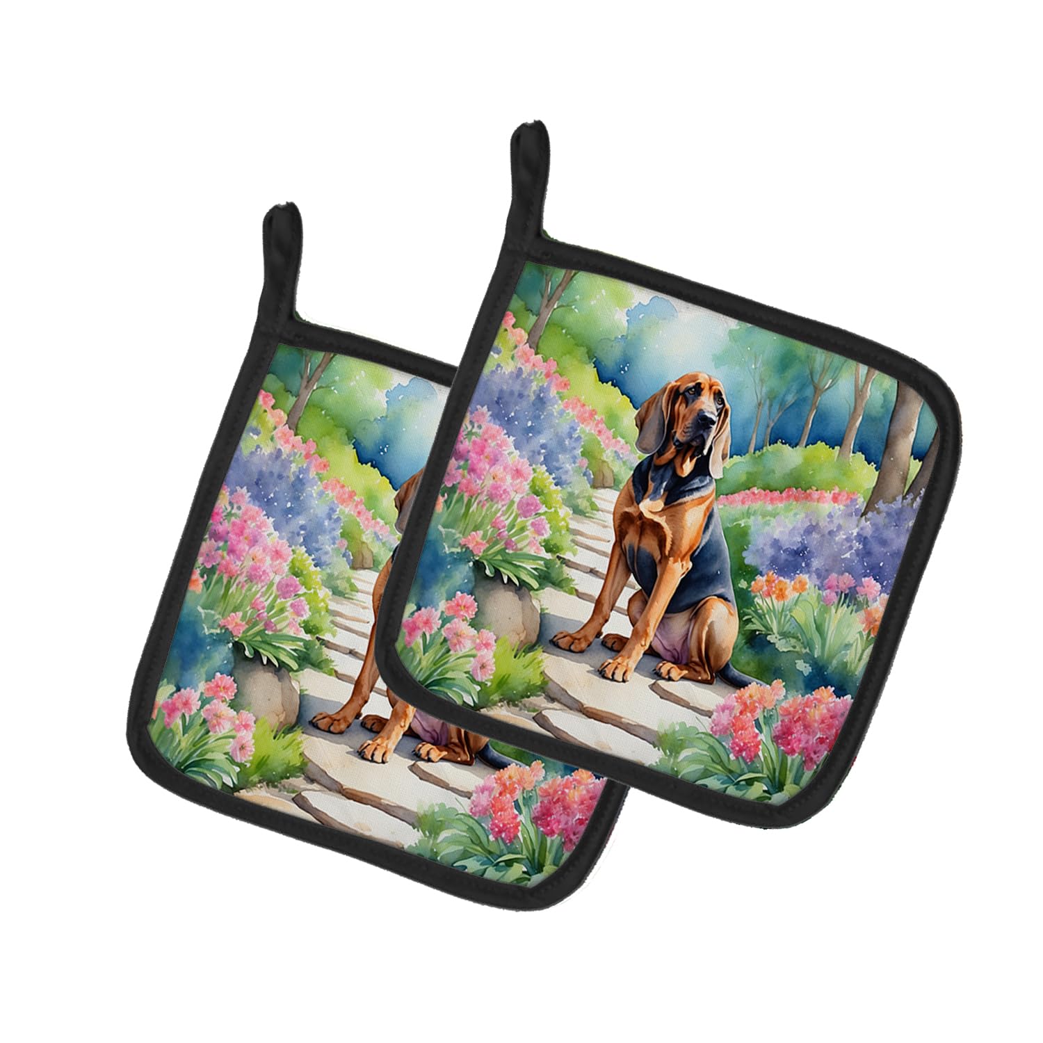 Bloodhound Spring Path Pair of Pot Holders