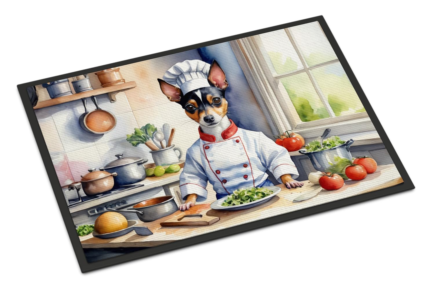 Carolines Treasures DAC6313JMAT Rat Terrier The Chef Doormat Front Door Mat Indoor Outdoor Rugs for Entryway, Non Slip Washable Low Pile, 24H X 36W